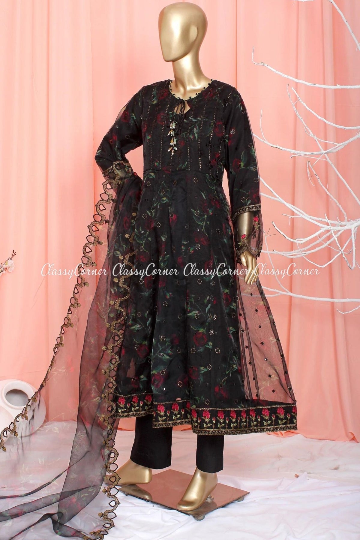 Black Organza Pakistani Dress