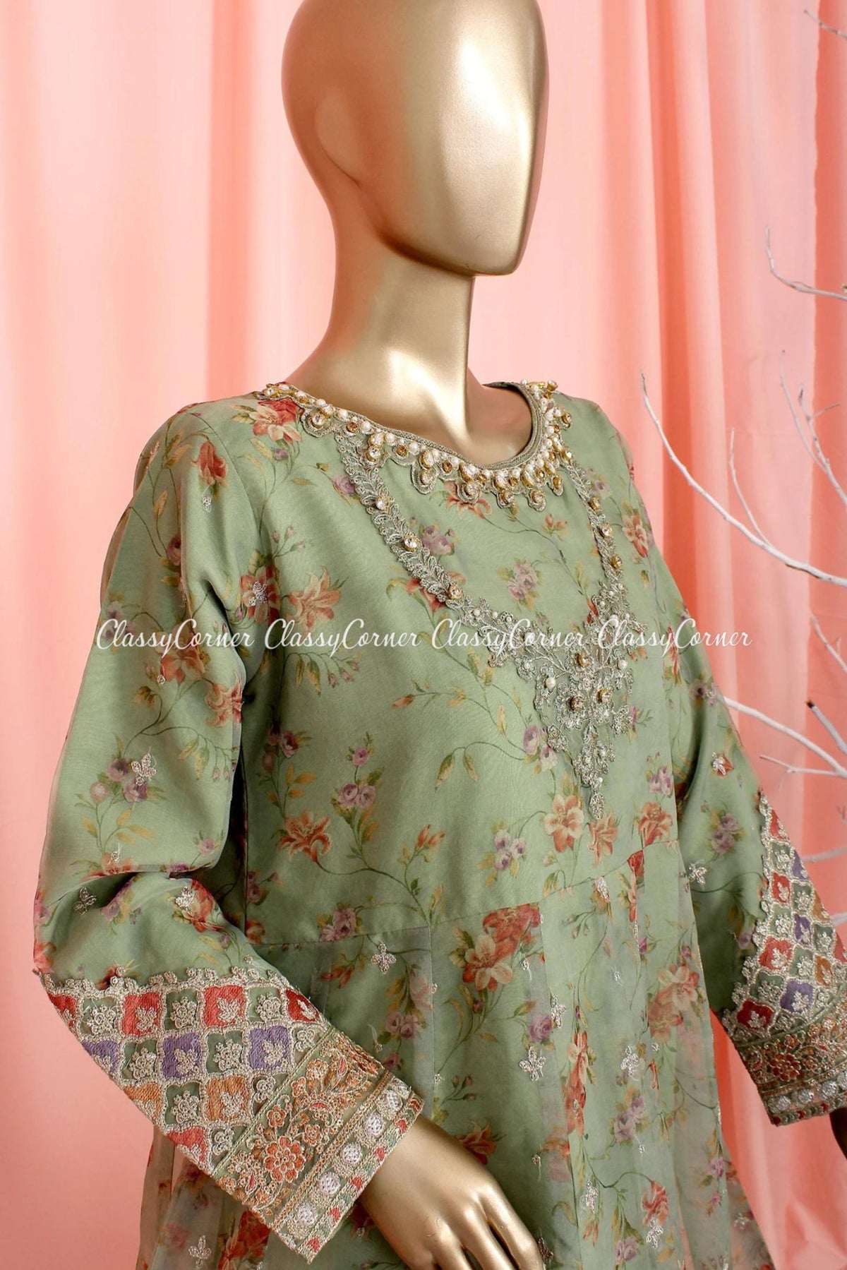 Green Organza Pakistani Dress