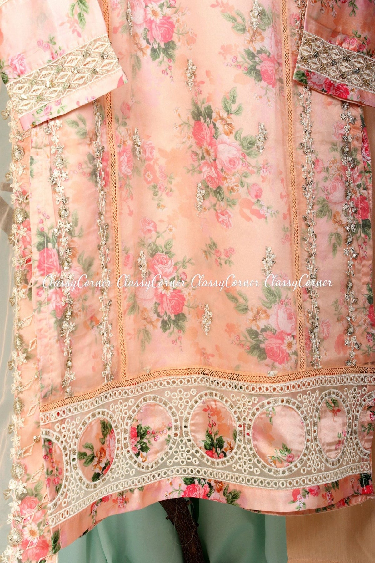 Peach Organza Pakistani Shalwar Kameez