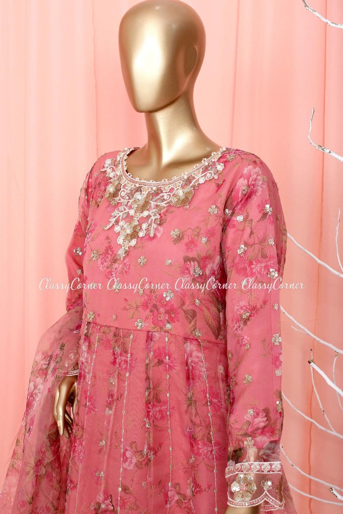 Pink Organza Pakistani Dress