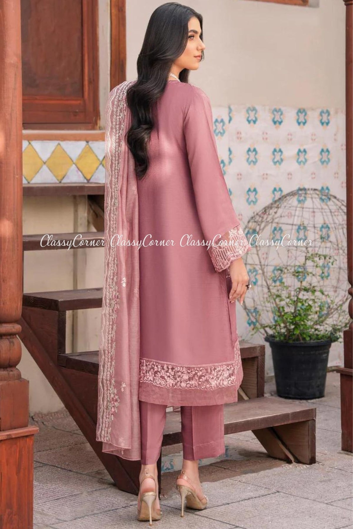 Pink Pakistani Semi Formal Shalwar Kameez