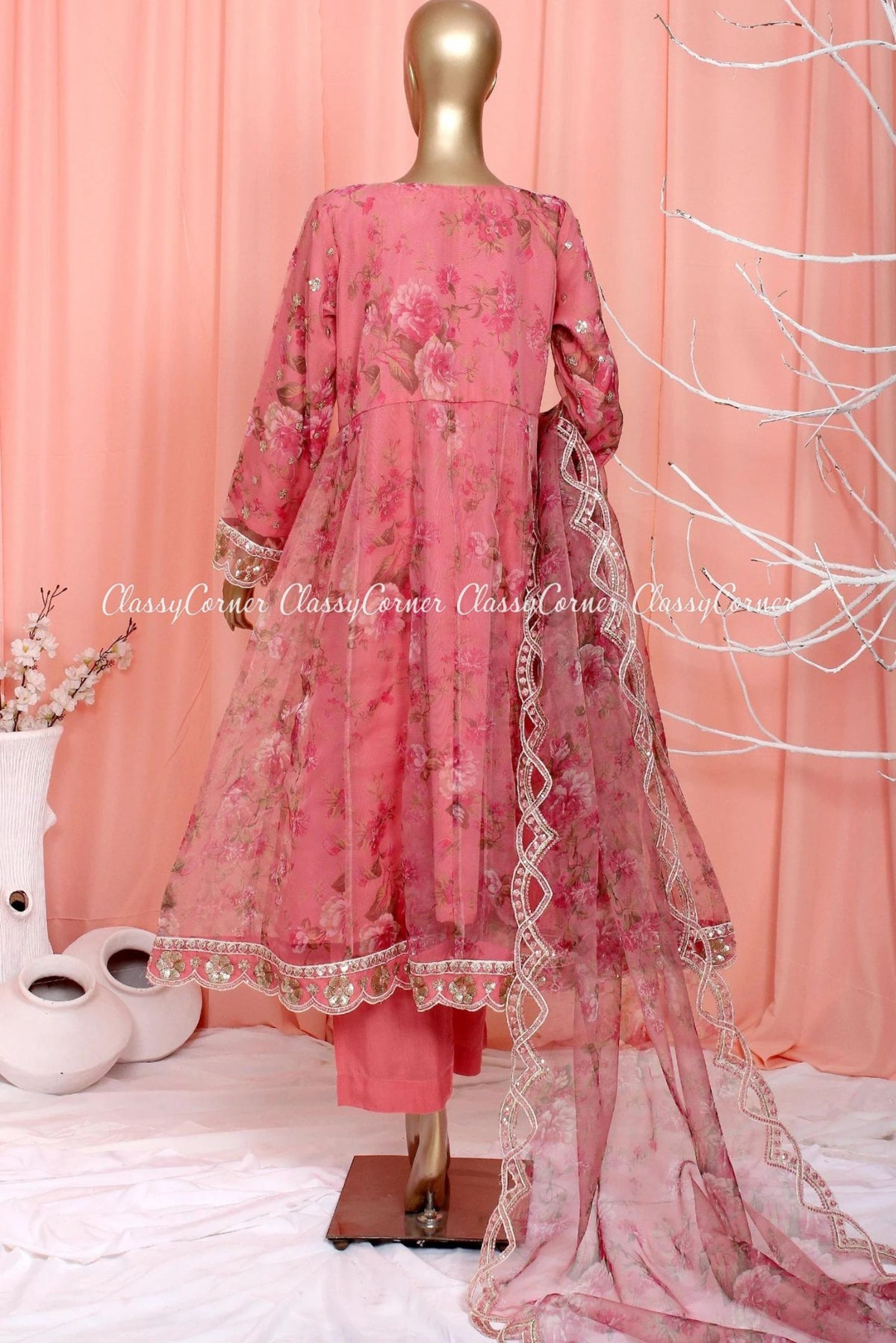 Pink Organza Pakistani Dress