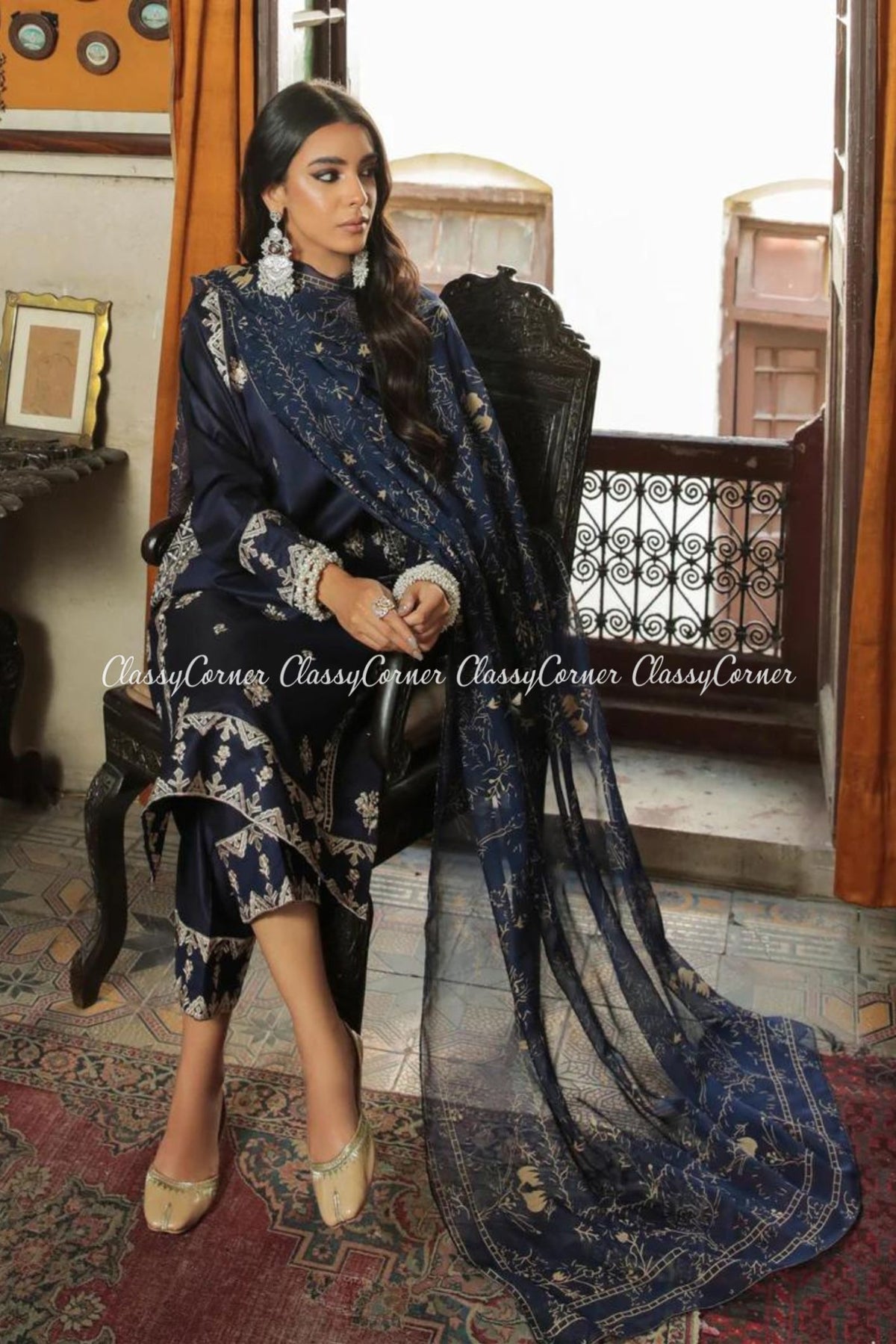 Navy Blue Cotton Pakistani Salwar Kameez