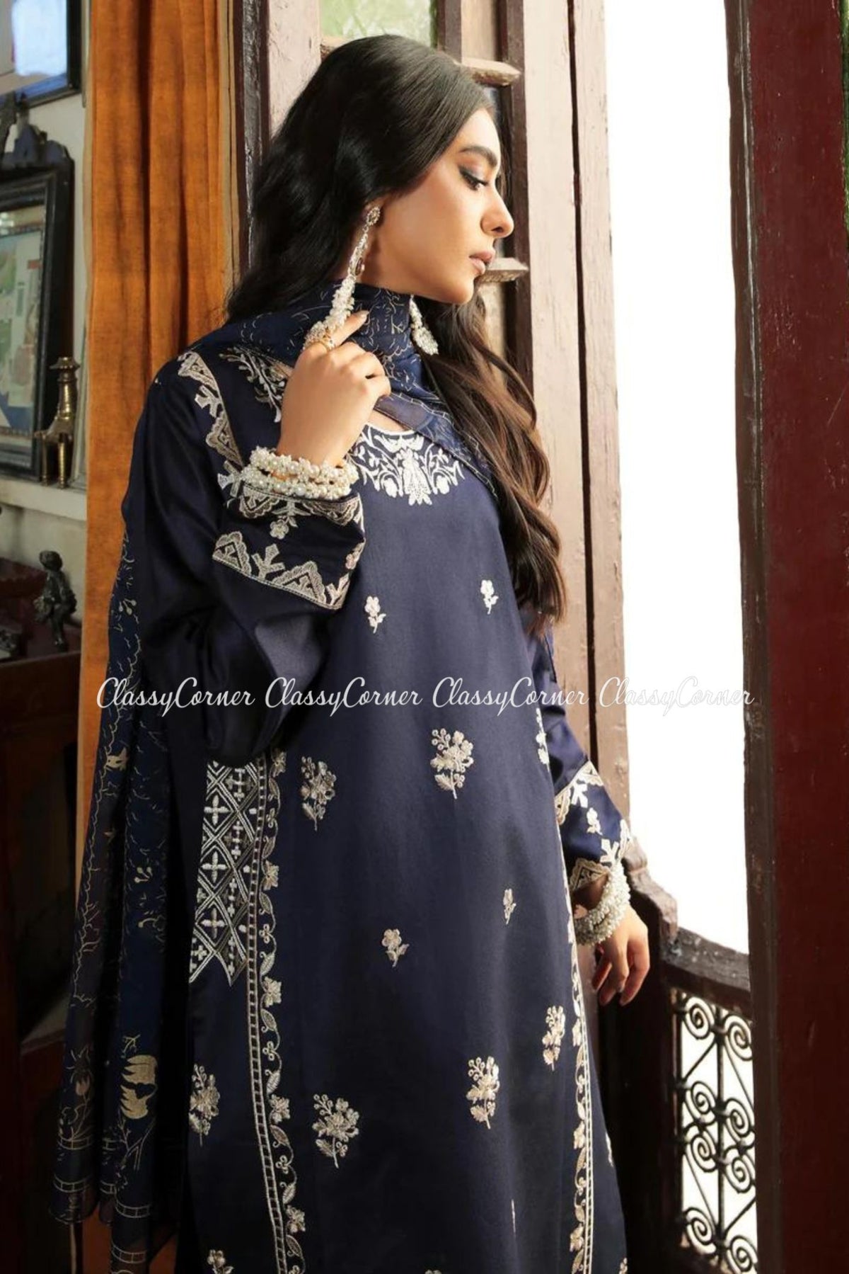 Navy Blue Cotton Pakistani Salwar Kameez