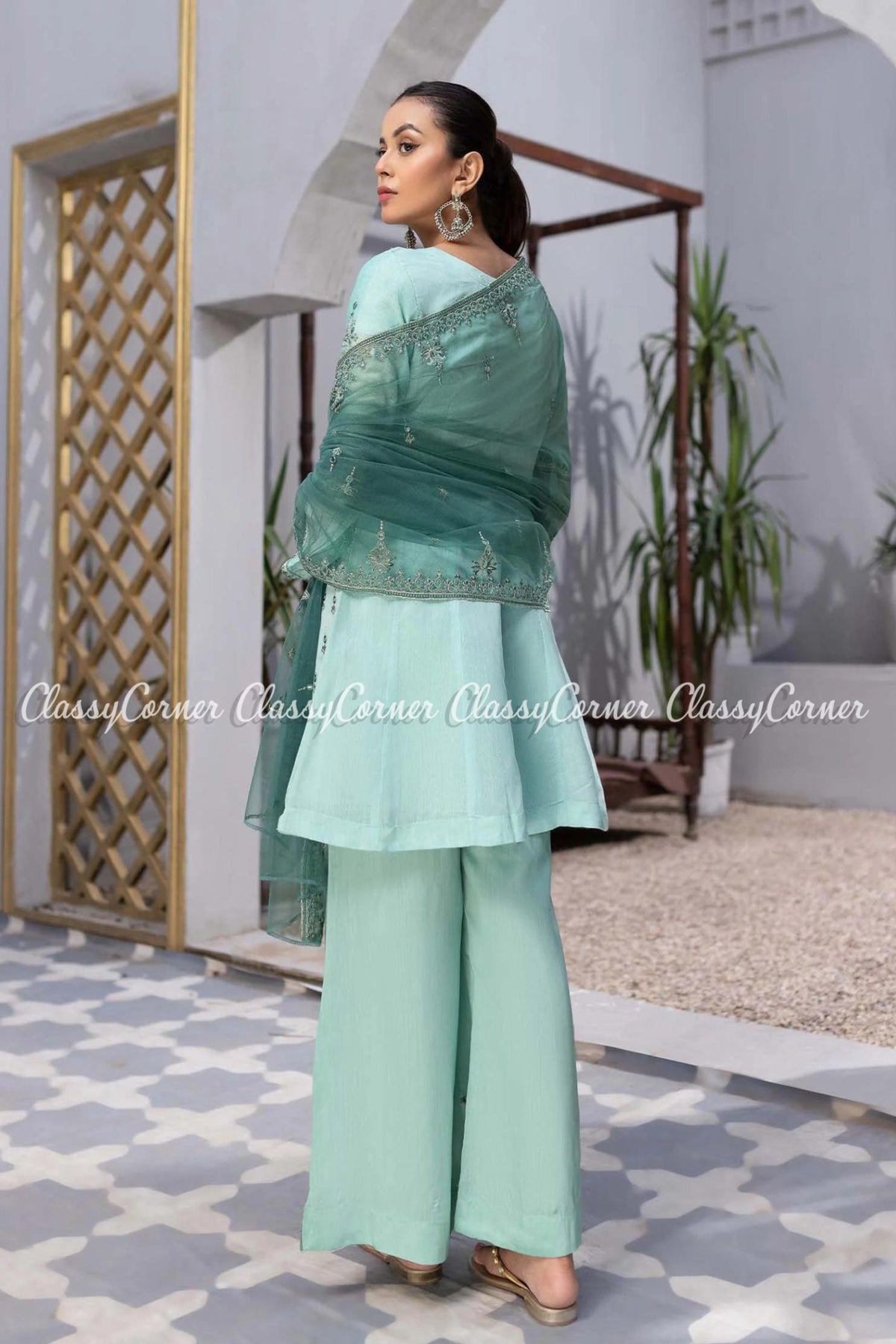 Sky Blue Pakistani Formal Wear Gharara