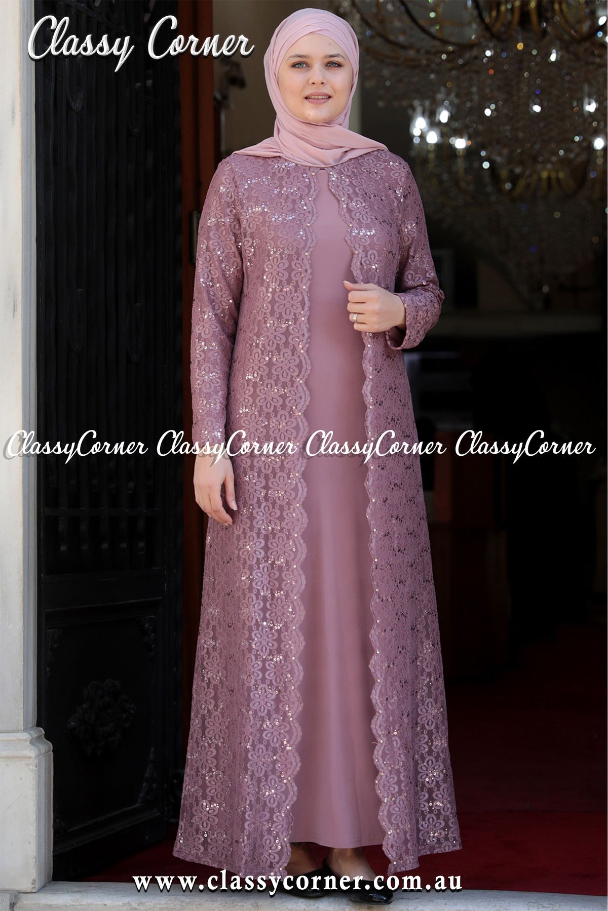 Dusty Pink Net Abaya