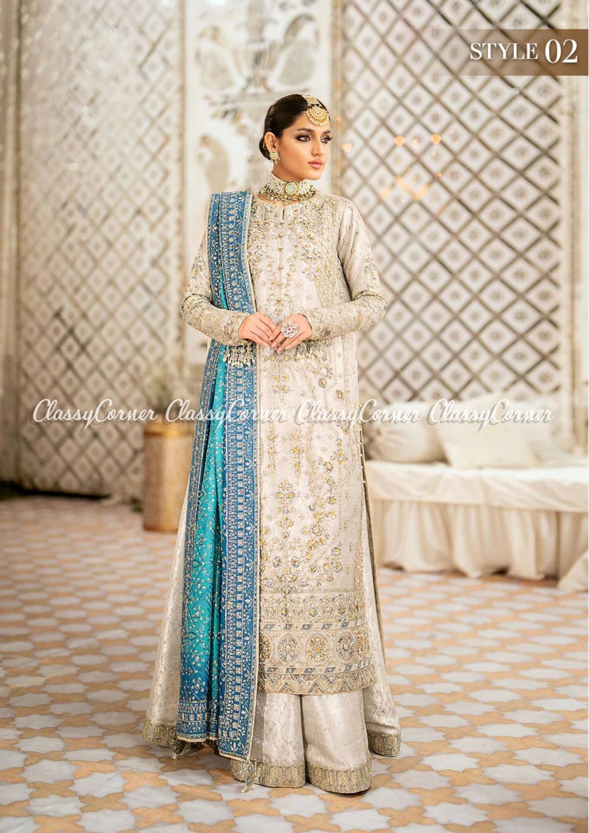 Light Grey Net Embellished Wedding Wear Outfits