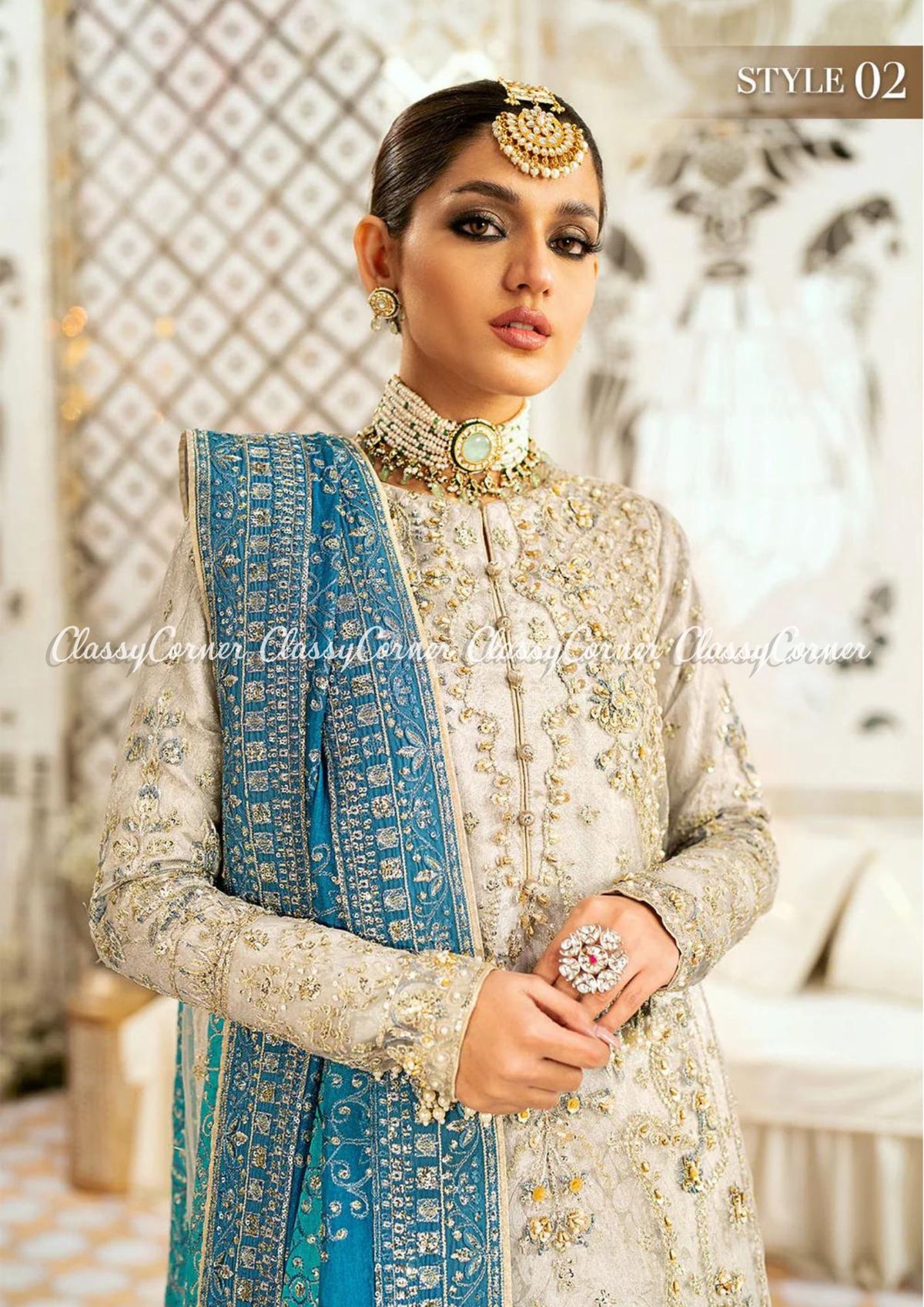 Light Grey Net Embellished Wedding Wear Outfits