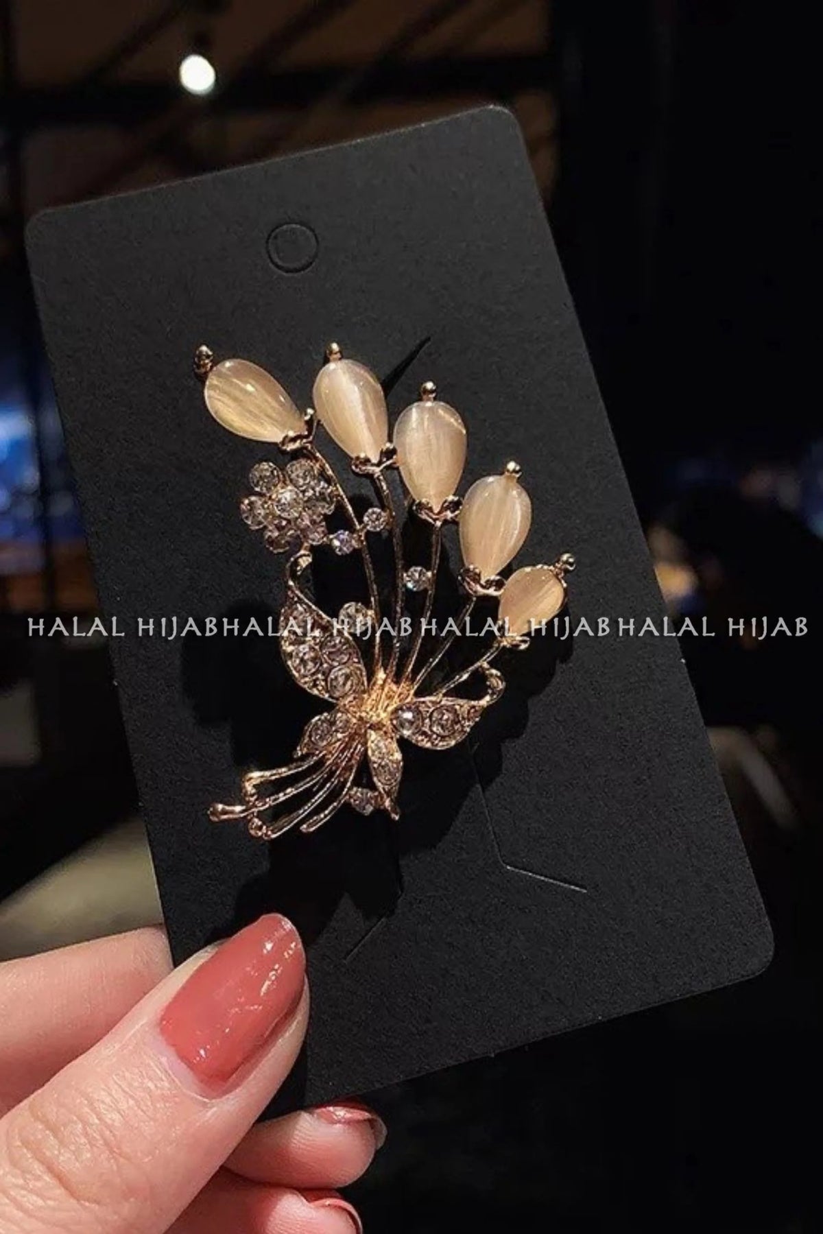 Silver Stone Work Hijab Brooch