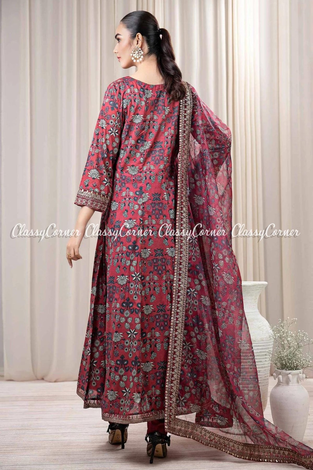 Maroon Lawn Readymade Frock Outfit