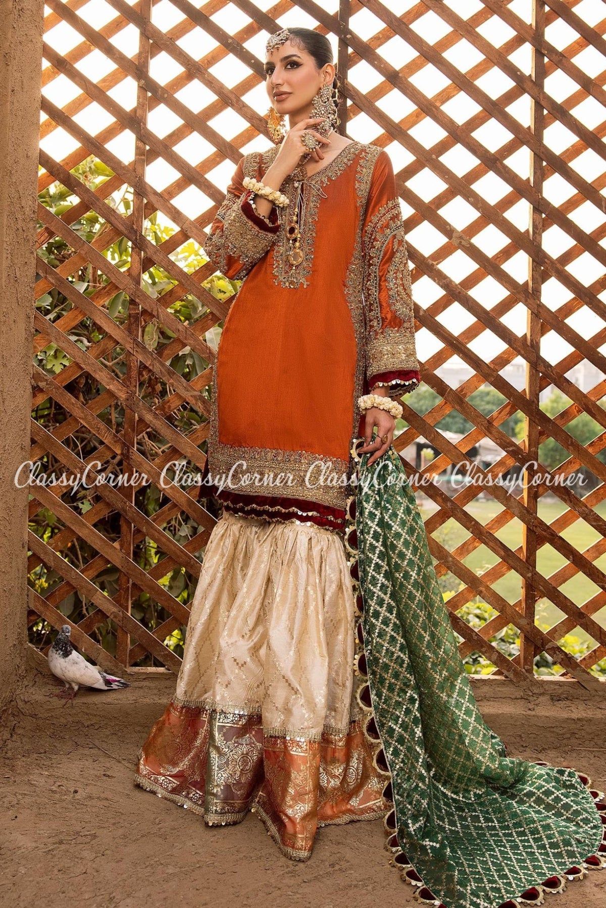 Multicolor Pakistani Bridal Wear Gharara