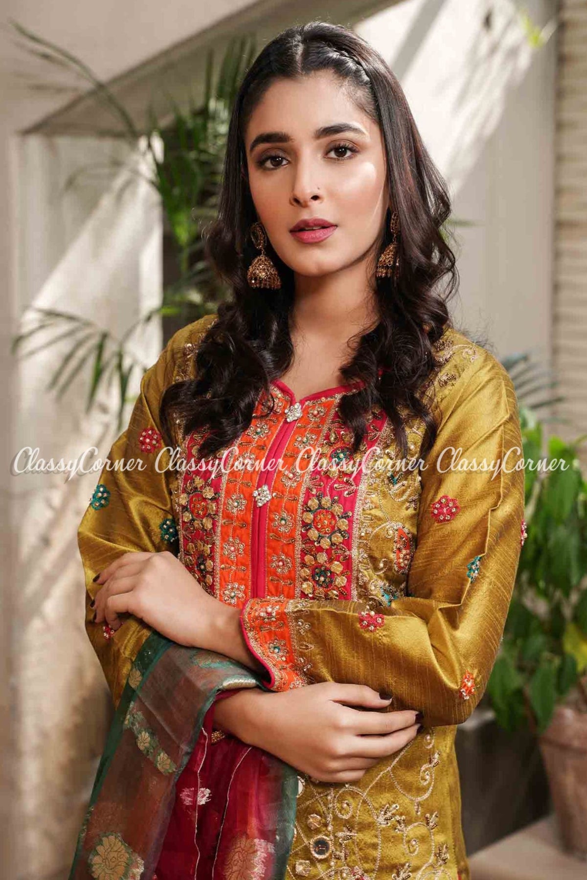 Multicolor Embroidered Pakistani Wedding Wear Sharara Outfit