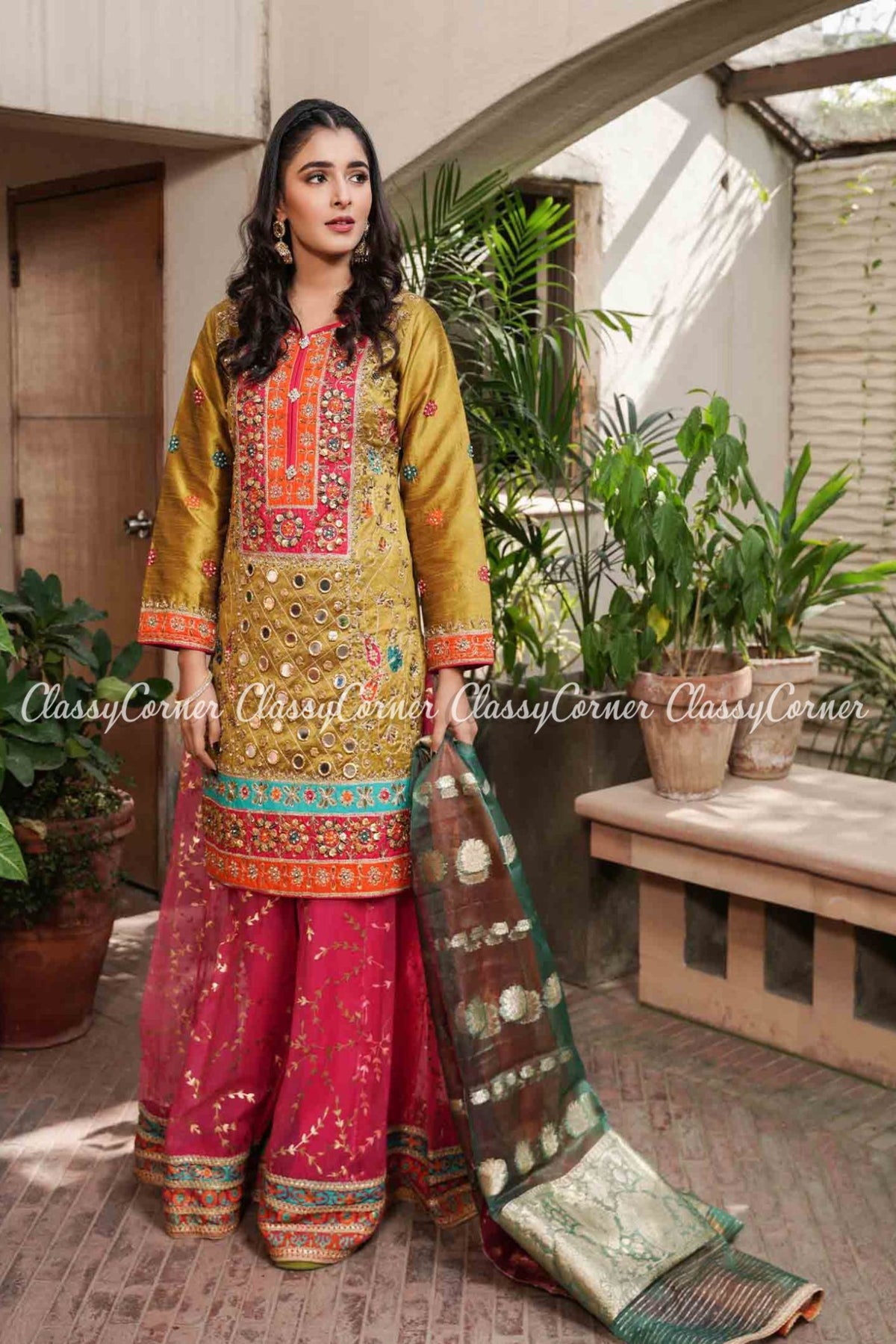 Multicolor Embroidered Pakistani Wedding Wear Sharara Outfit