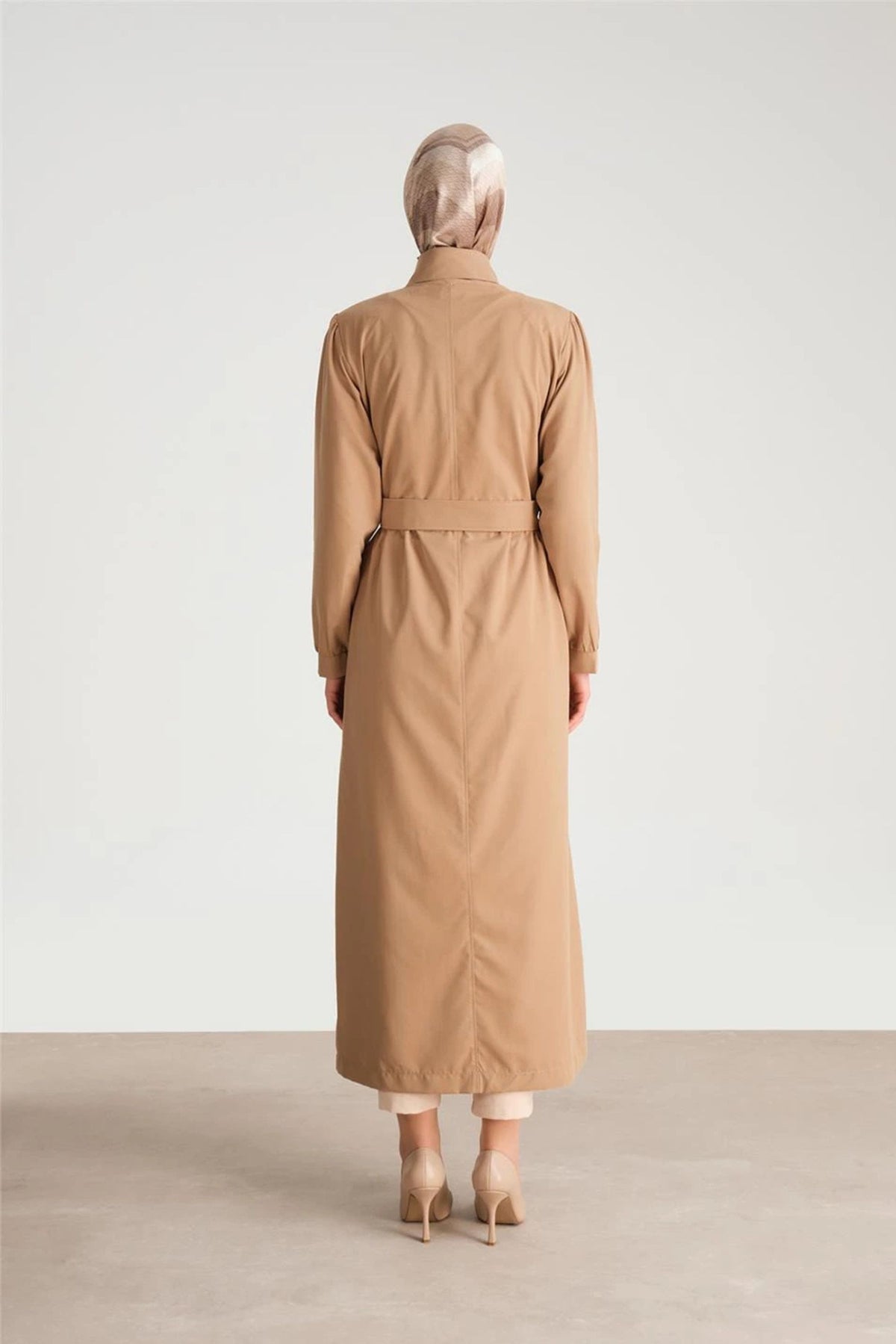 Light Brown Long Sleeve Belted Dress