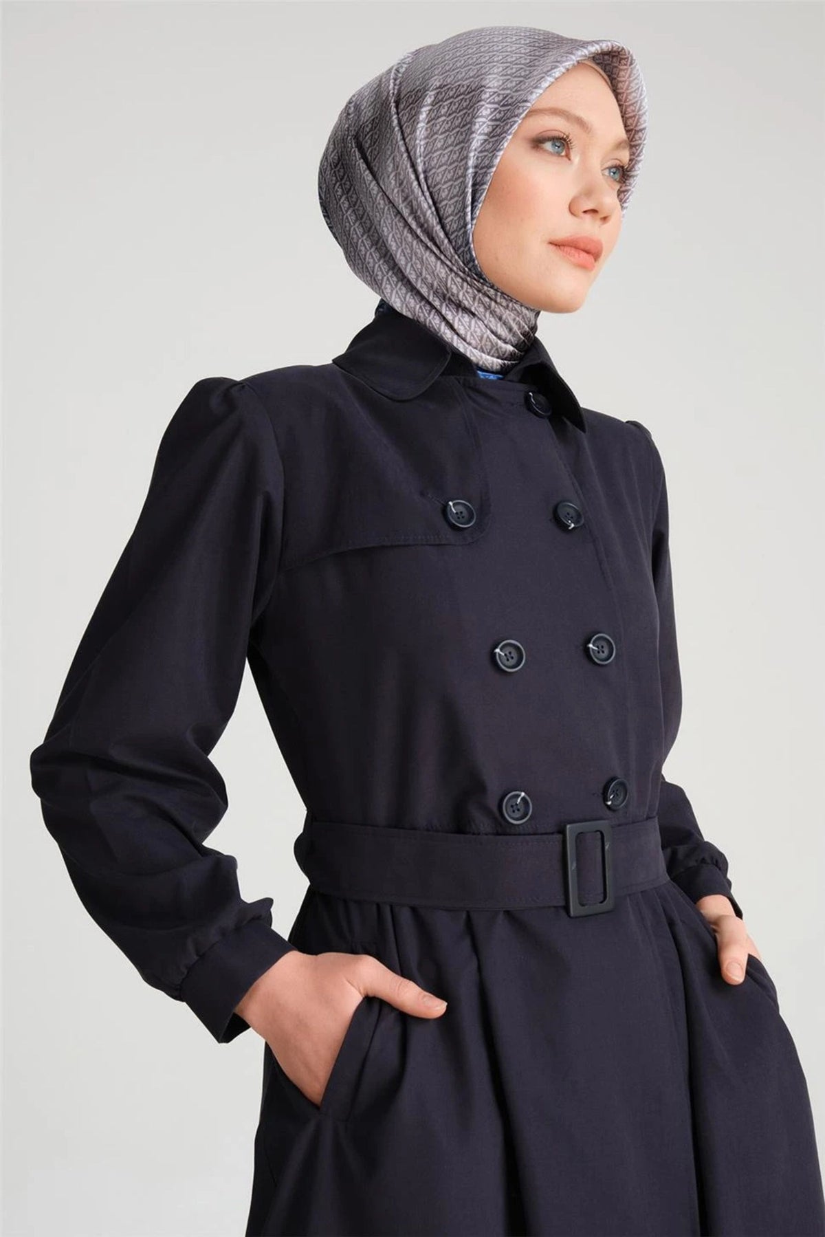 Navy Blue Polyester Topcoat