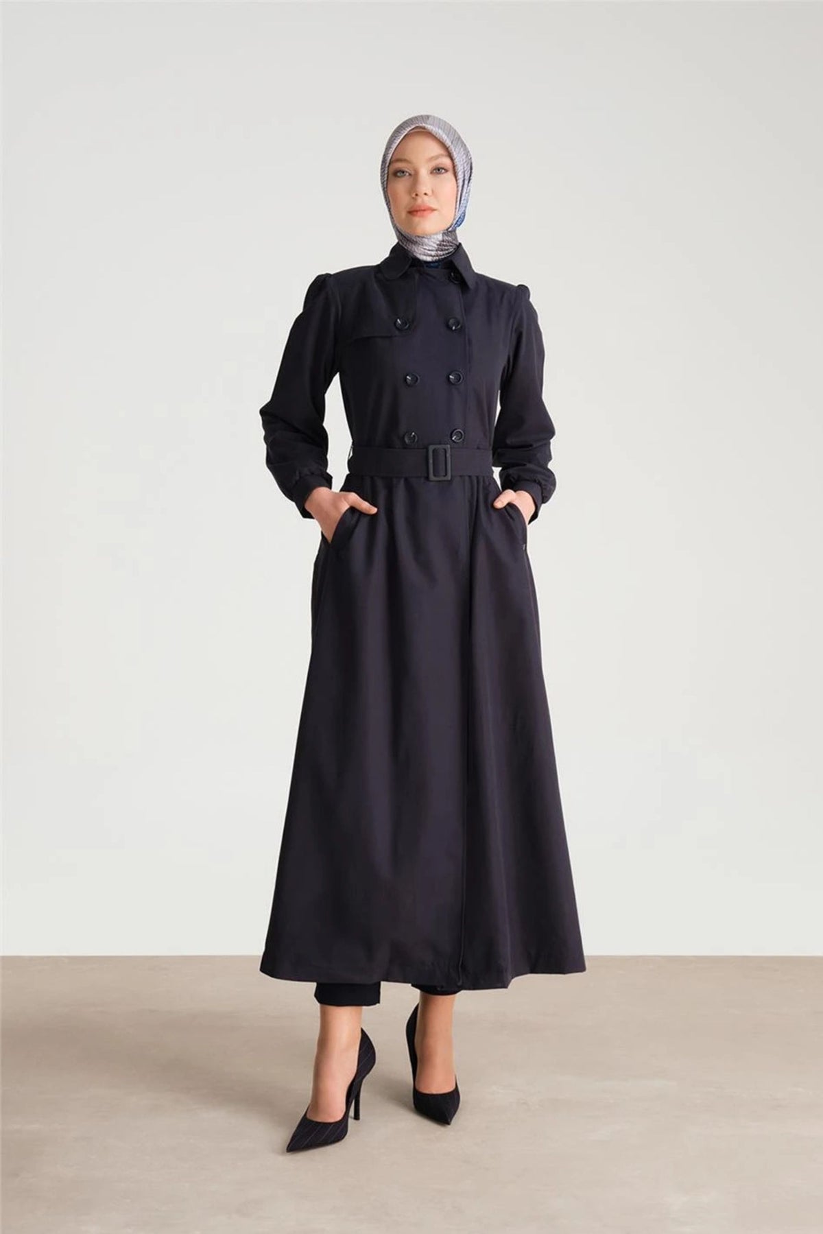 Navy Blue Polyester Topcoat