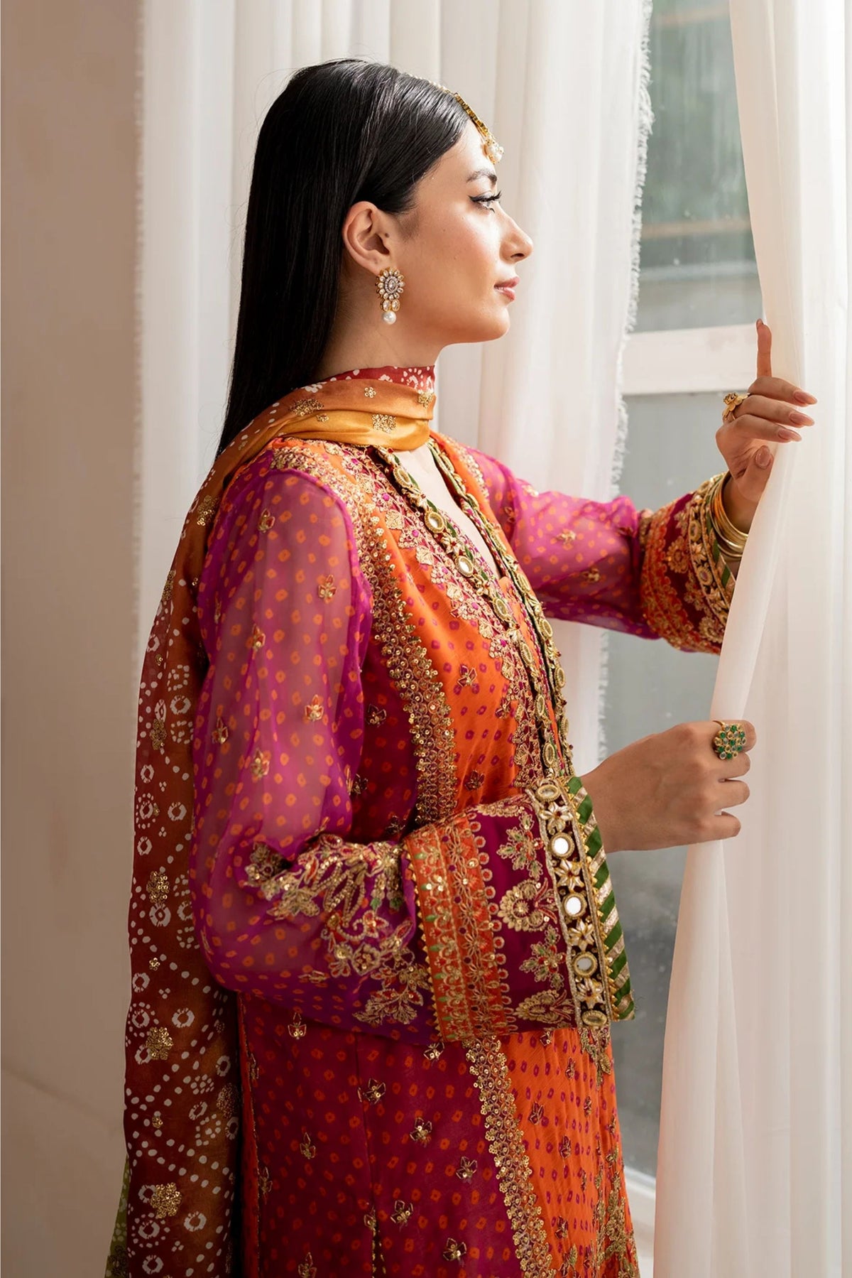 Orange Chiffon Readymade Suit