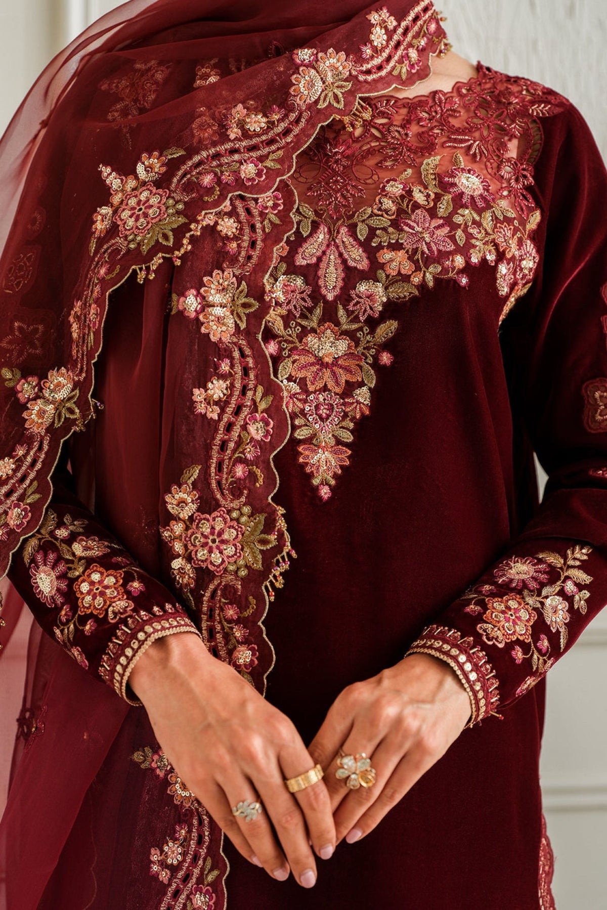 Maroon Velvet Salwar Kameez