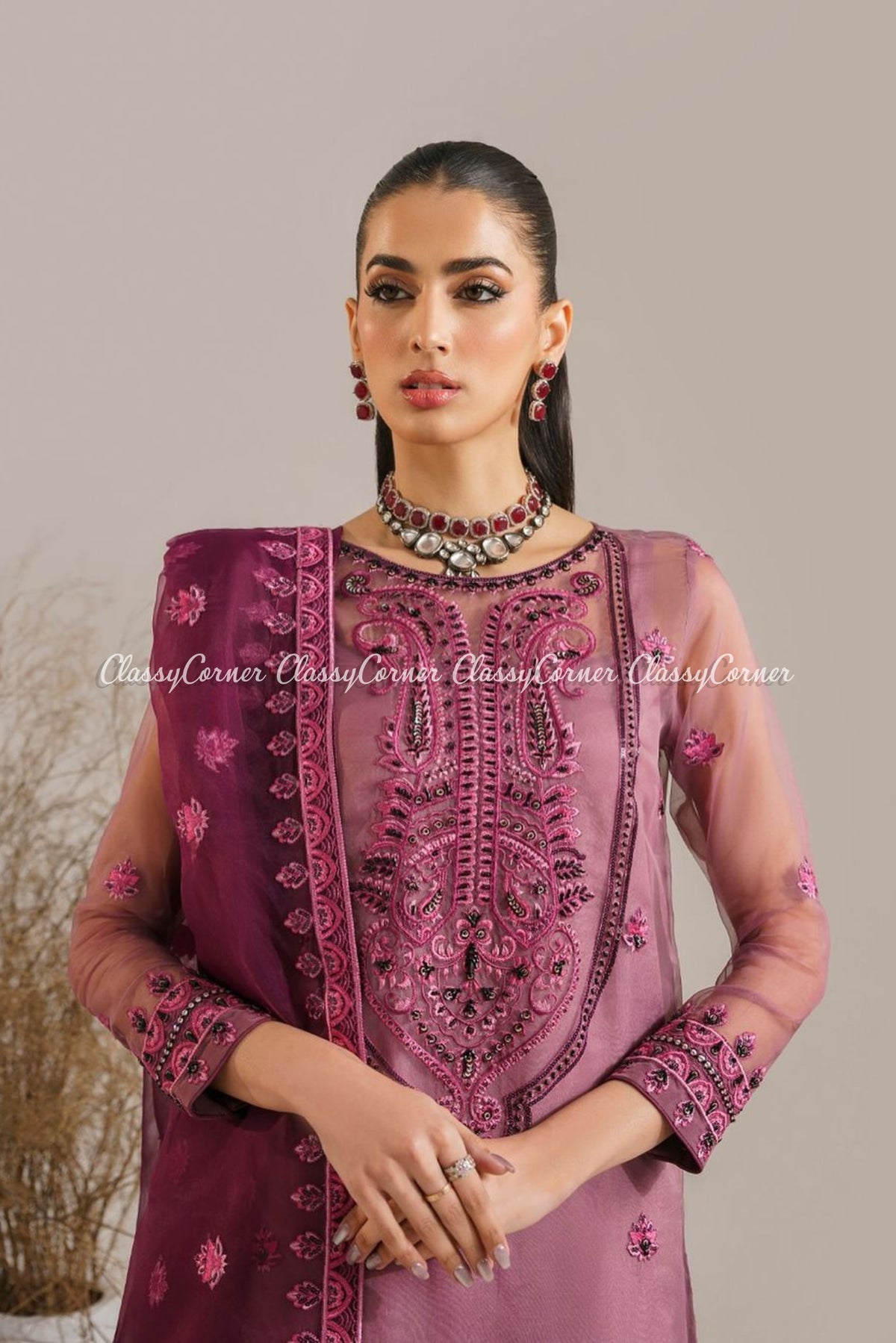 Purple Organza Pakistani Salwar Kameez