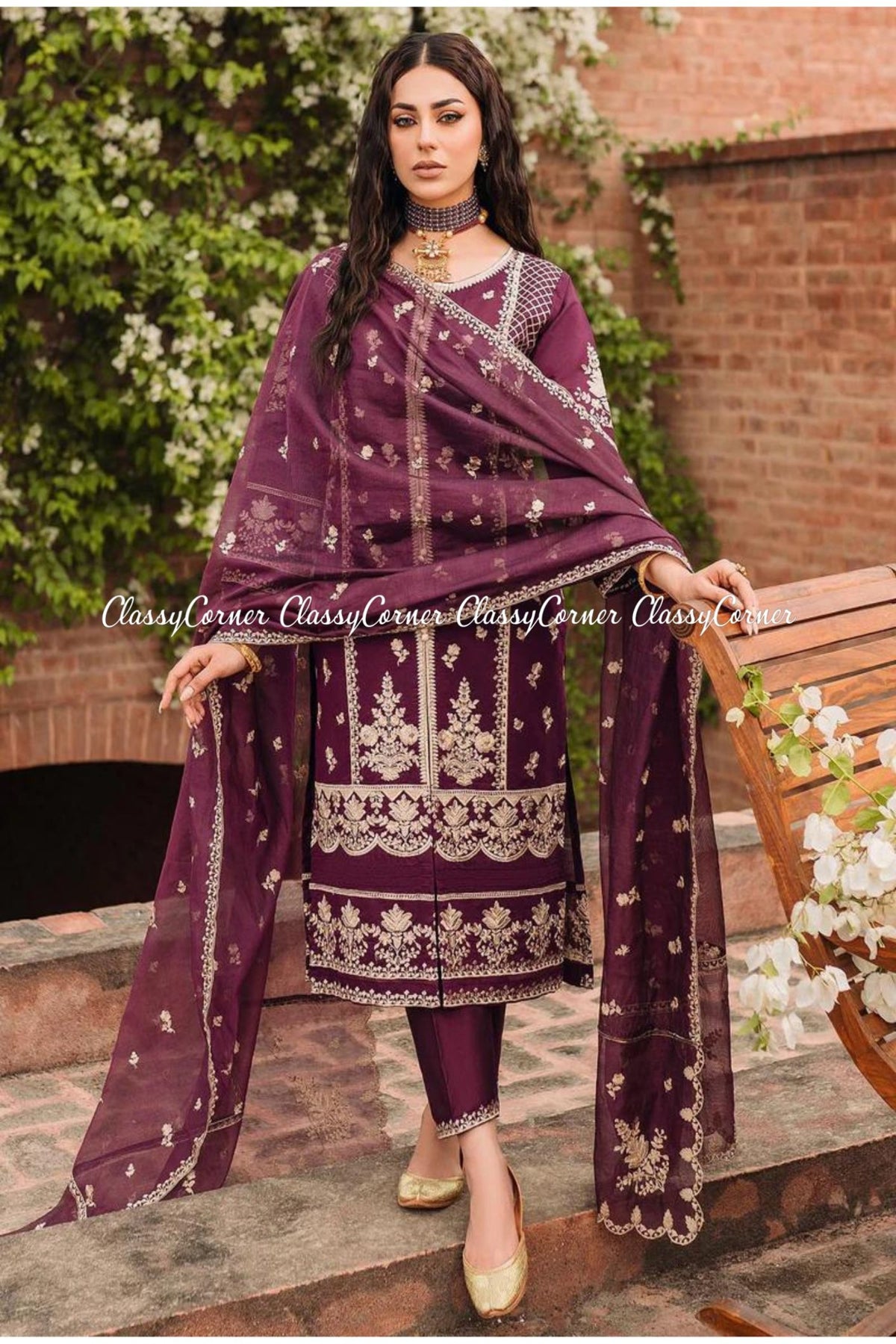 Purple Pakistani Formal Shalwar Kameez