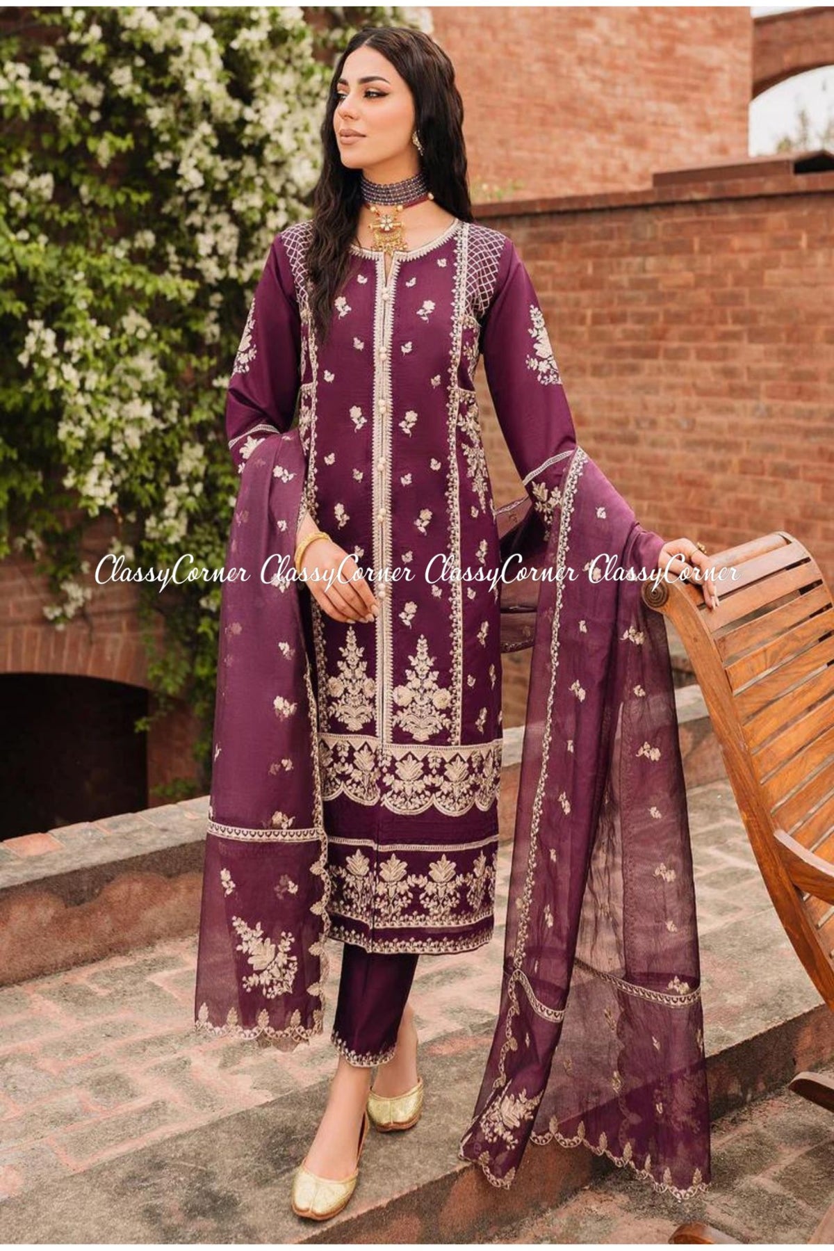 Purple Pakistani Formal Shalwar Kameez