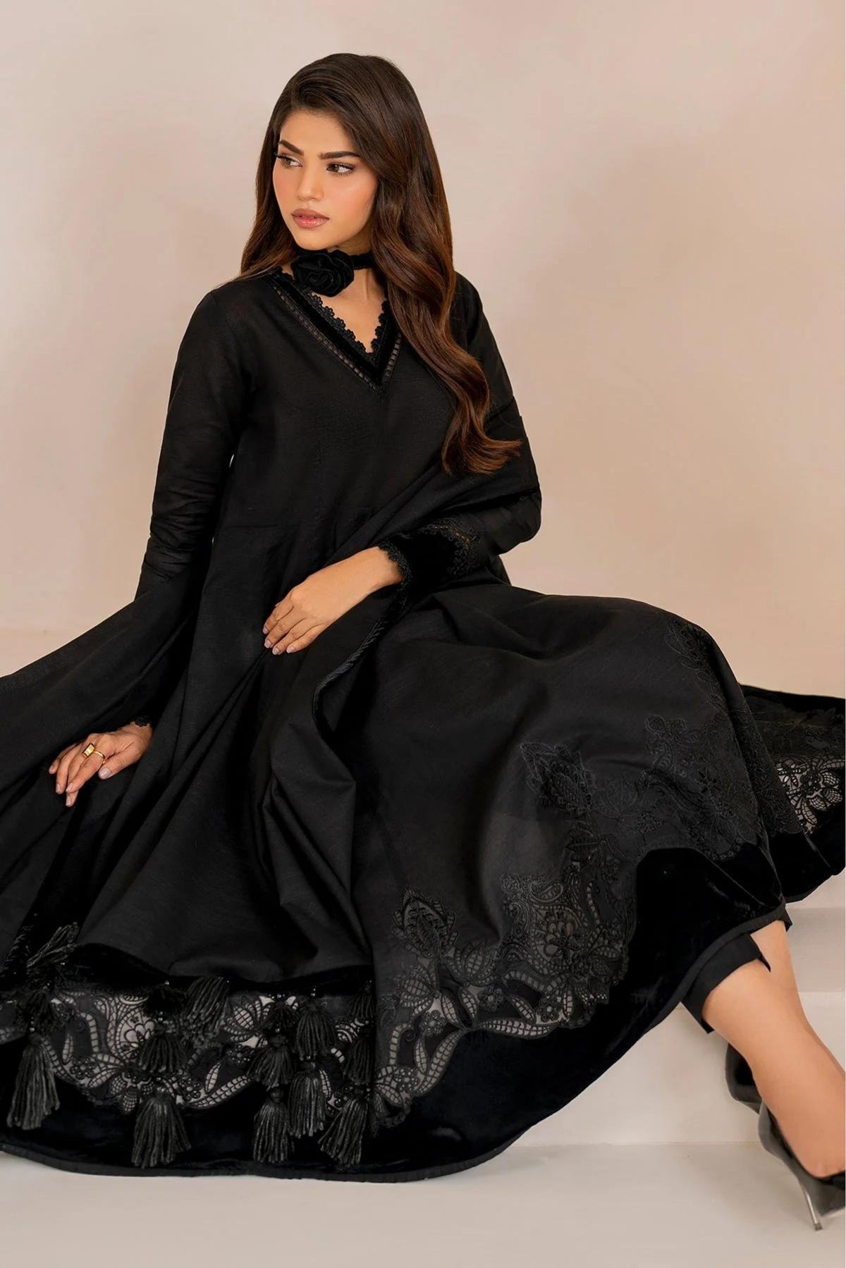 Black Khadar Readymade Frock