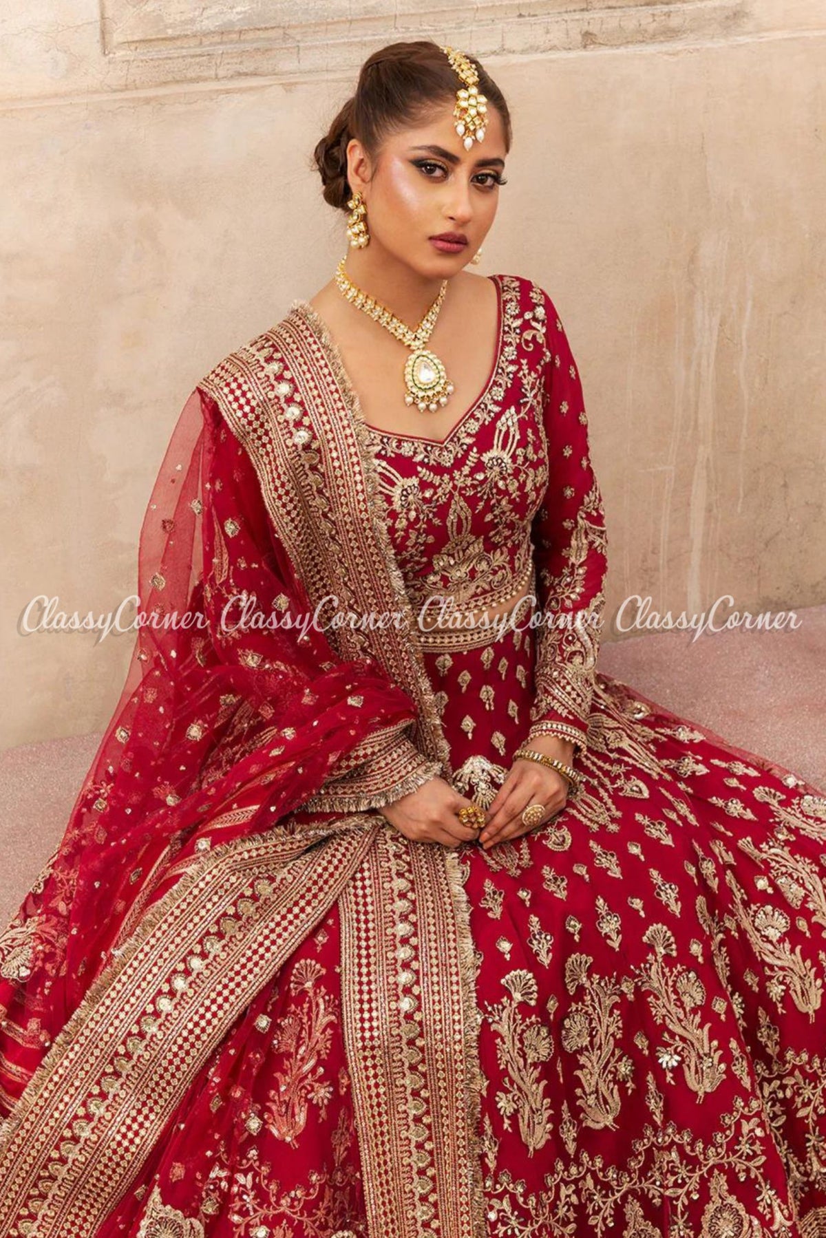 Red Golden Embroidered Bridal Wear Lehenga Choli