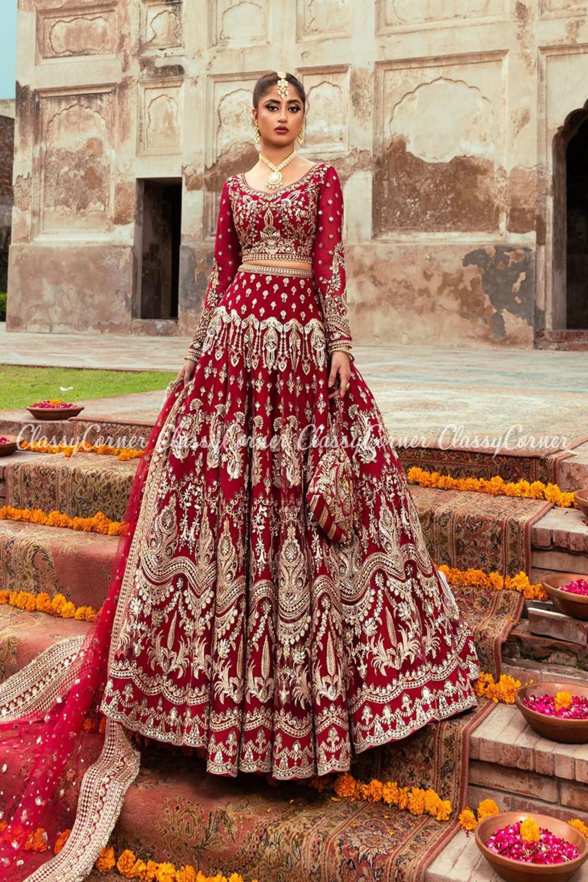 Red Golden Embroidered Bridal Wear Lehenga Choli