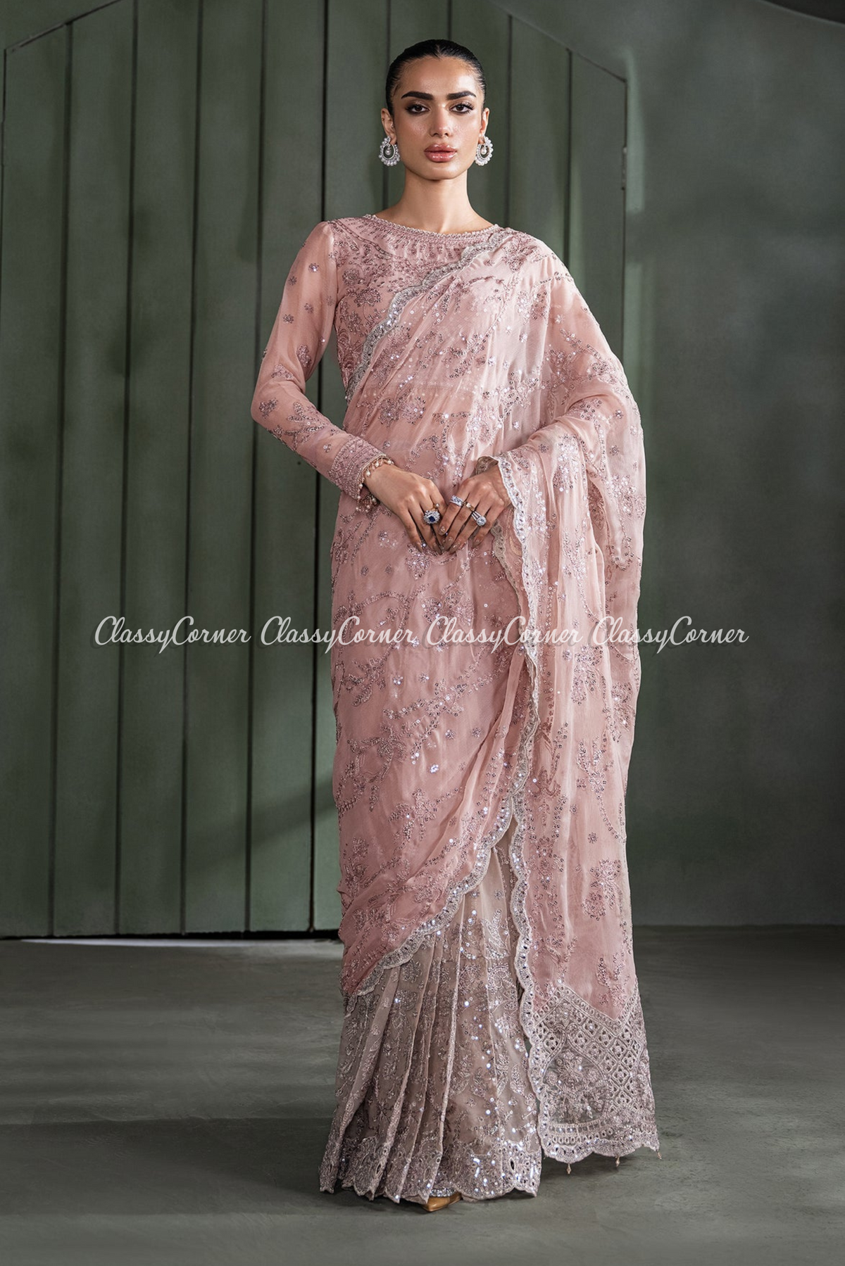 Tea Pink Chiffon Lehenga Saree