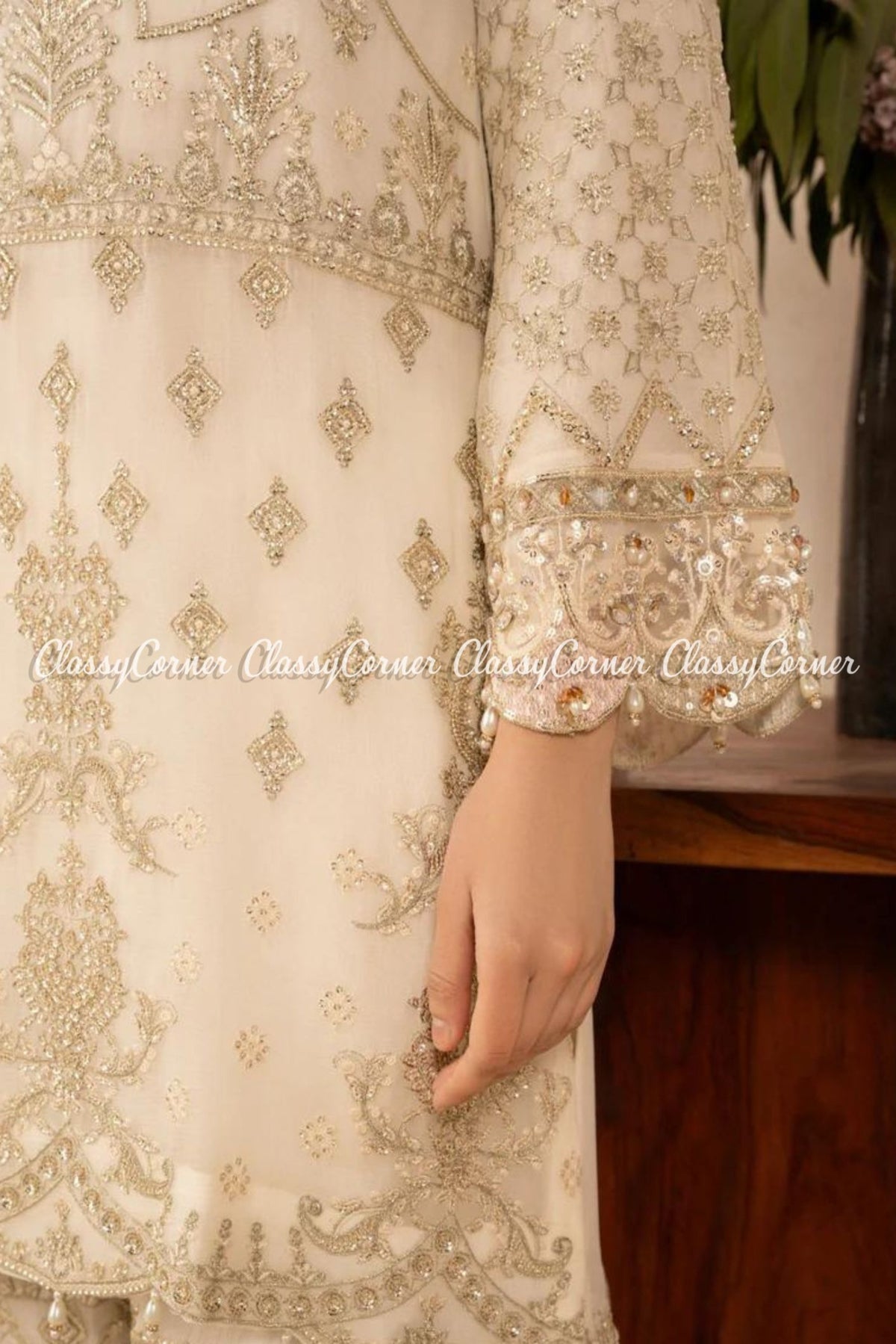 White Chiffon Embroidered Gharara