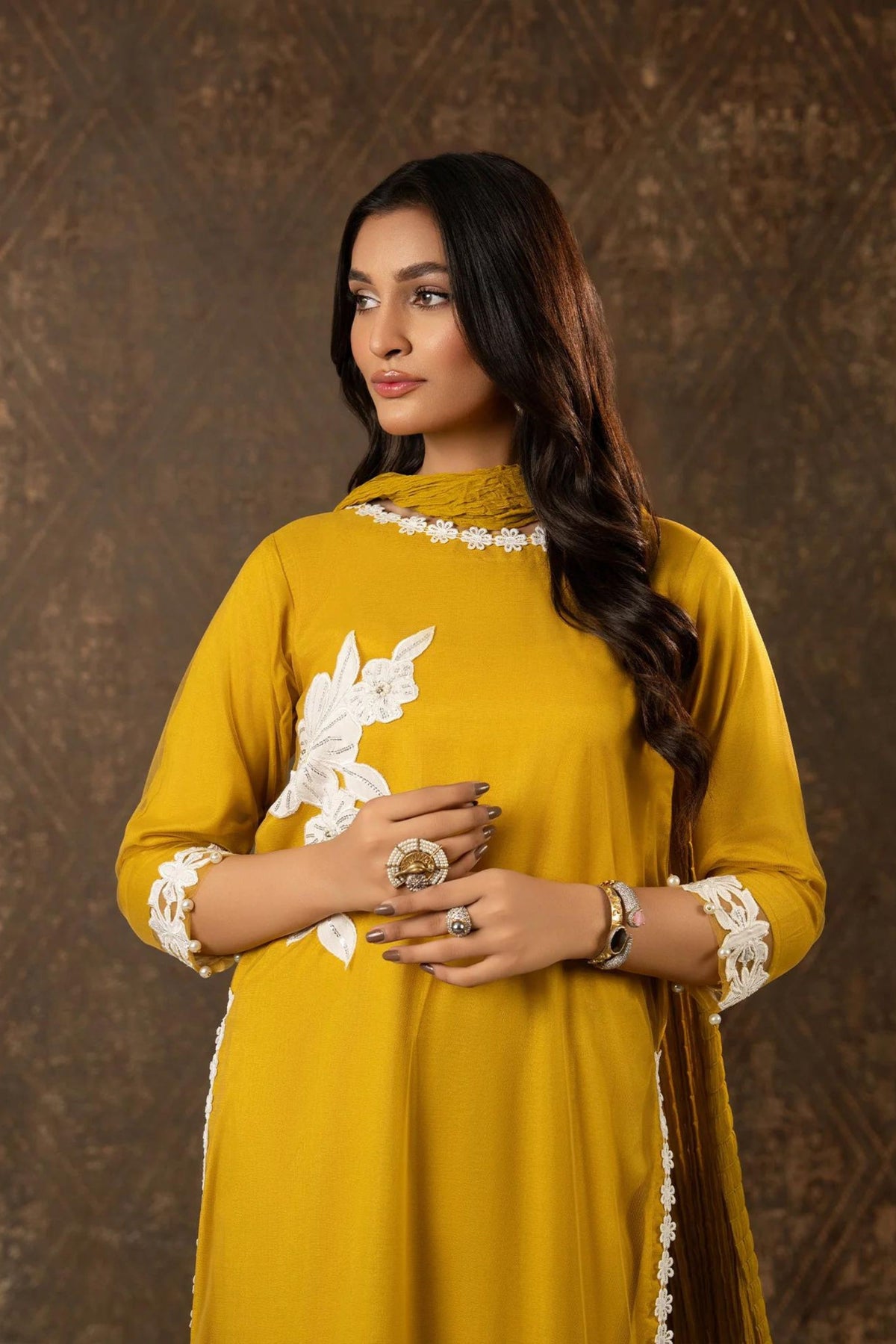 Mustard Net Formal Wear Suit