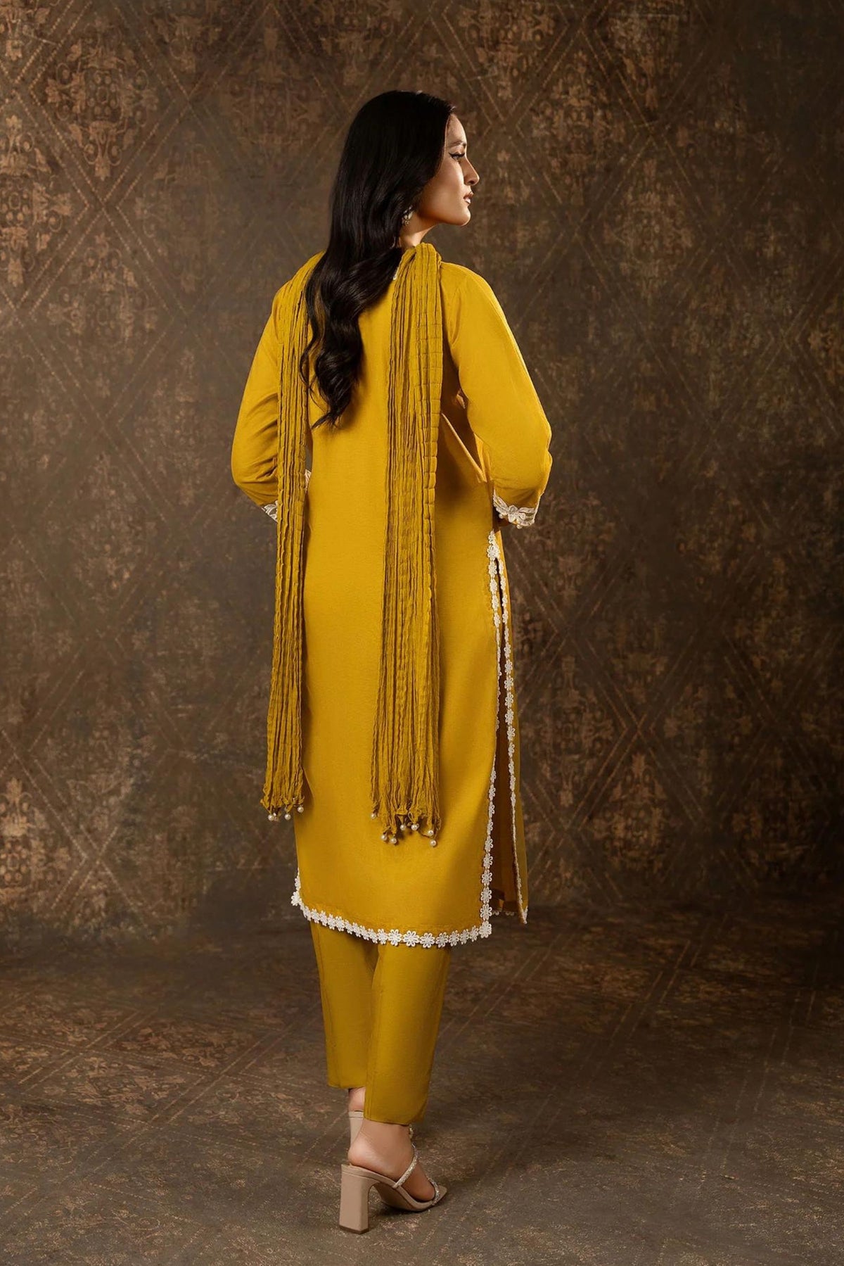 Mustard Net Formal Wear Suit