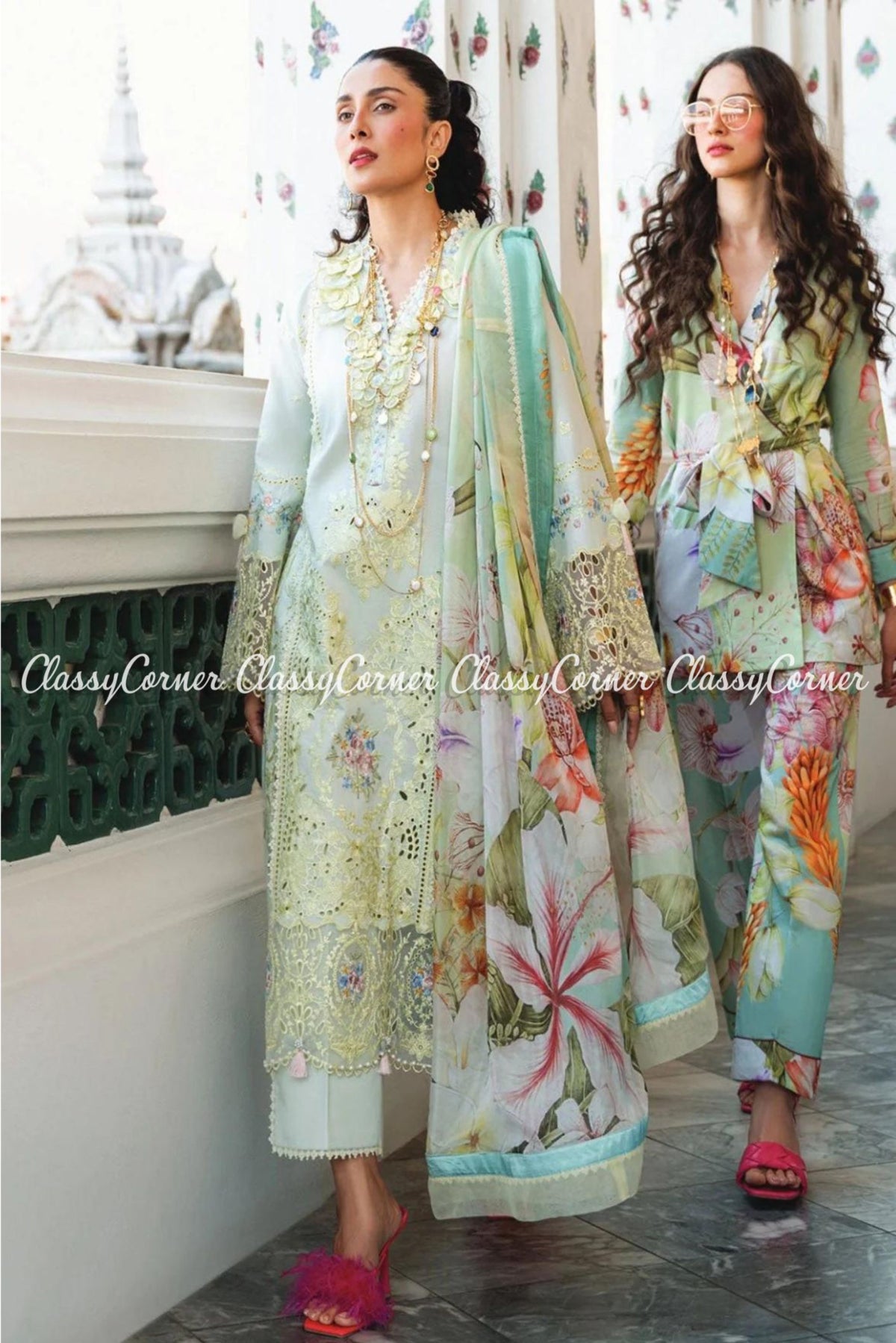 Aqua Blue Chikan Embroidered Lawn Pakistani Salwar Kameez