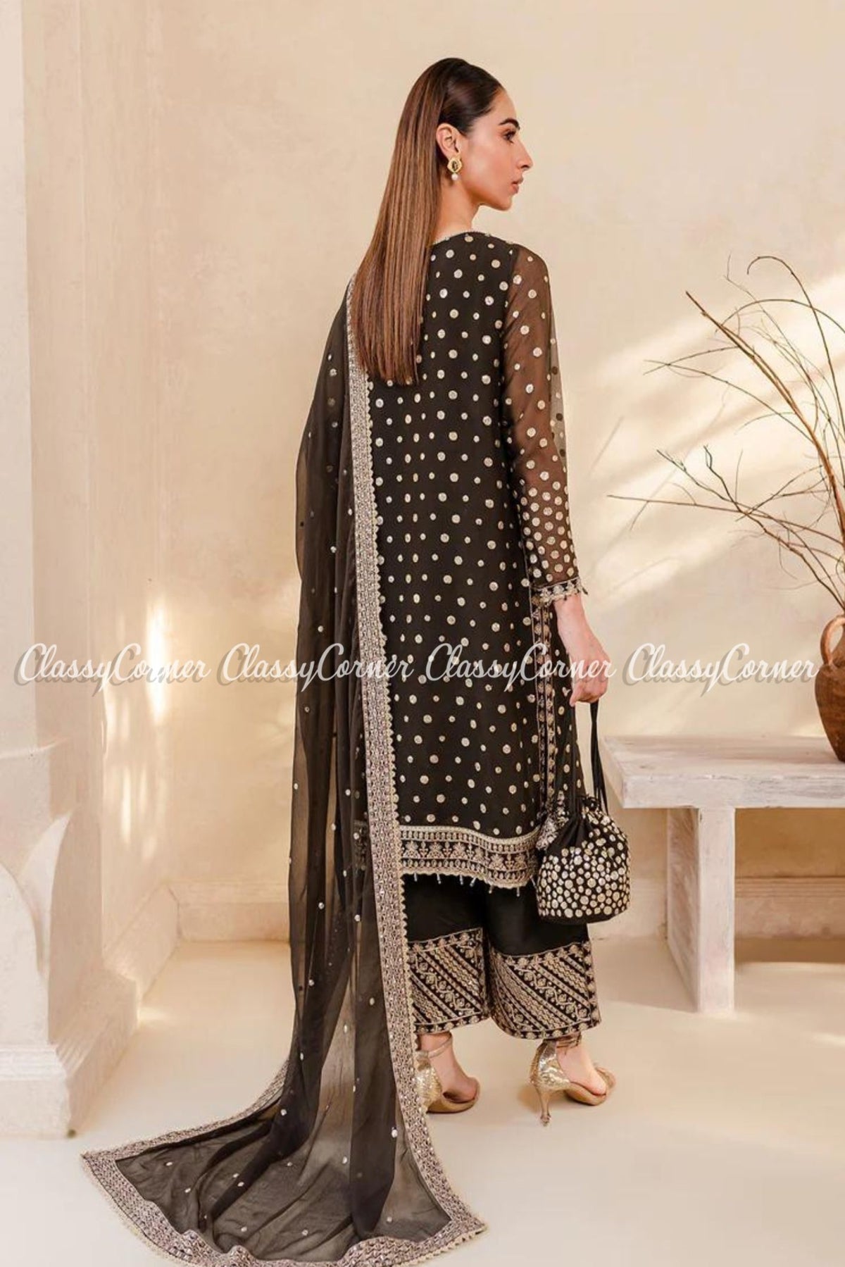 Black Chiffon Pakistani Party Wear Salwar Kameez