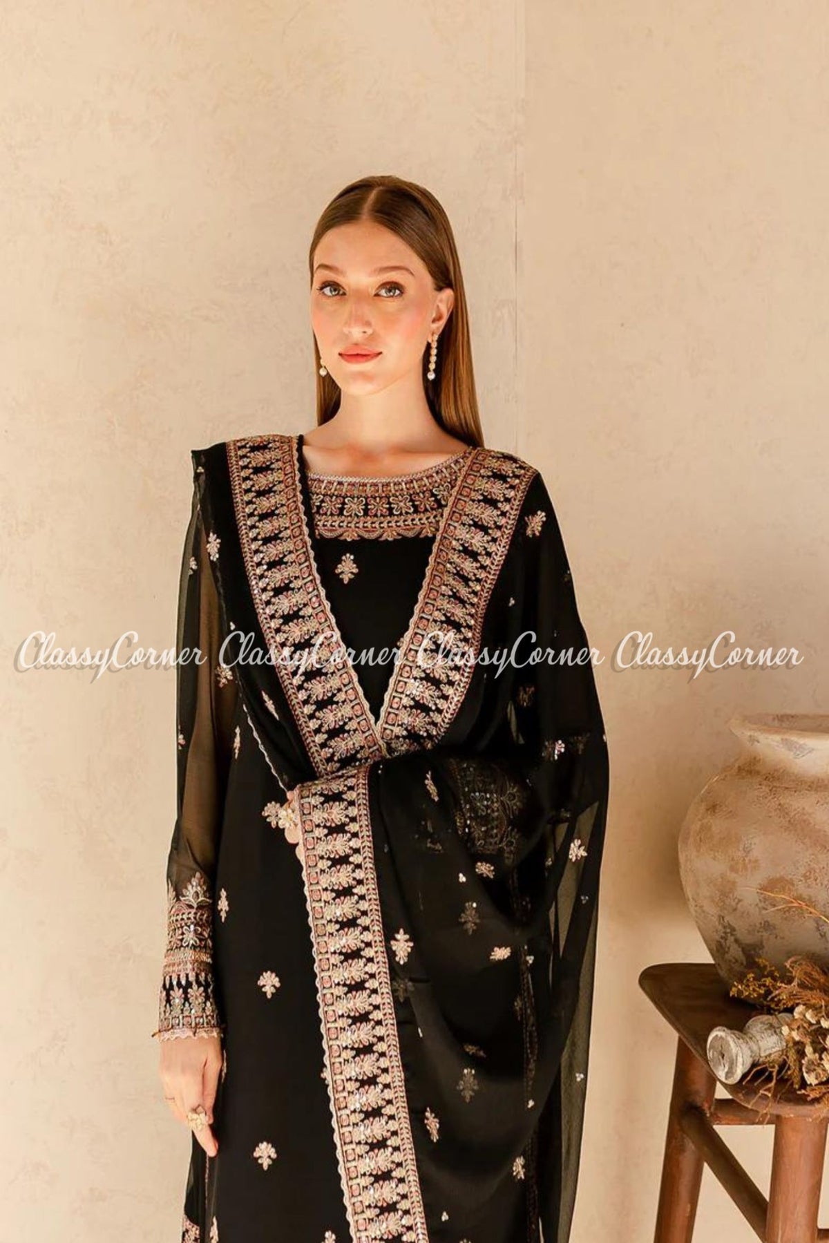 Black Chiffon Party Salwar Kameez