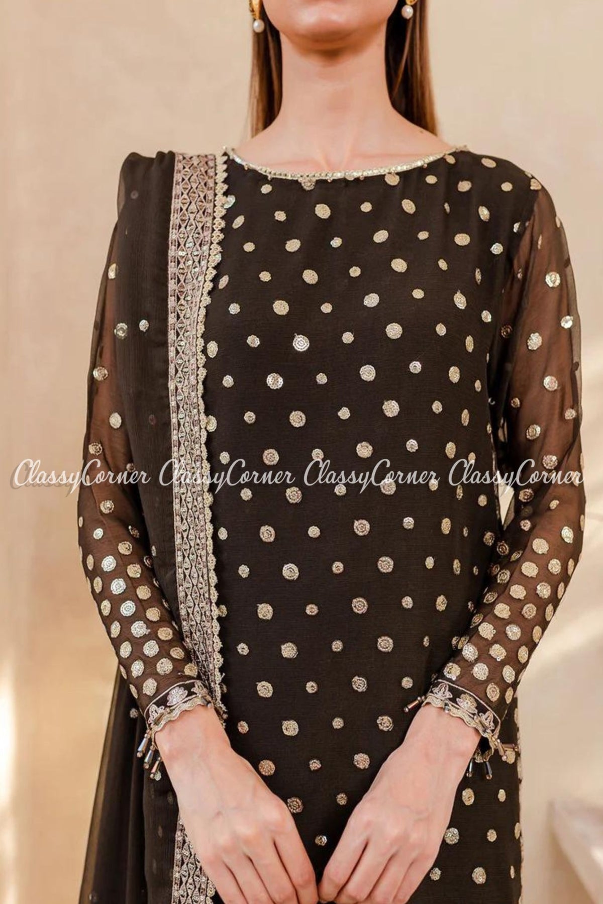 Black Chiffon Pakistani Party Wear Salwar Kameez