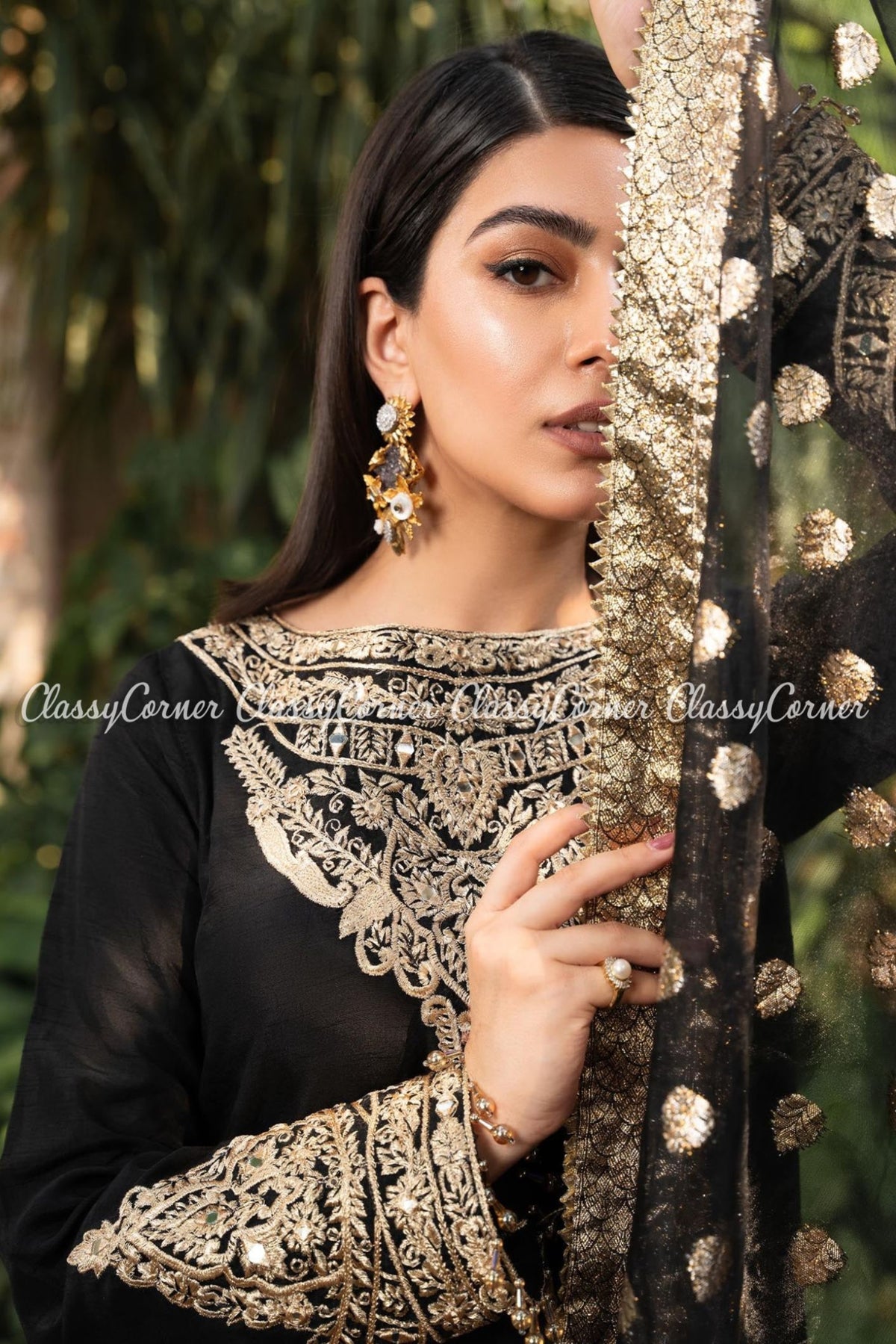 Pakistani Black Khaddi Silk Party Wear Salwar Kameez