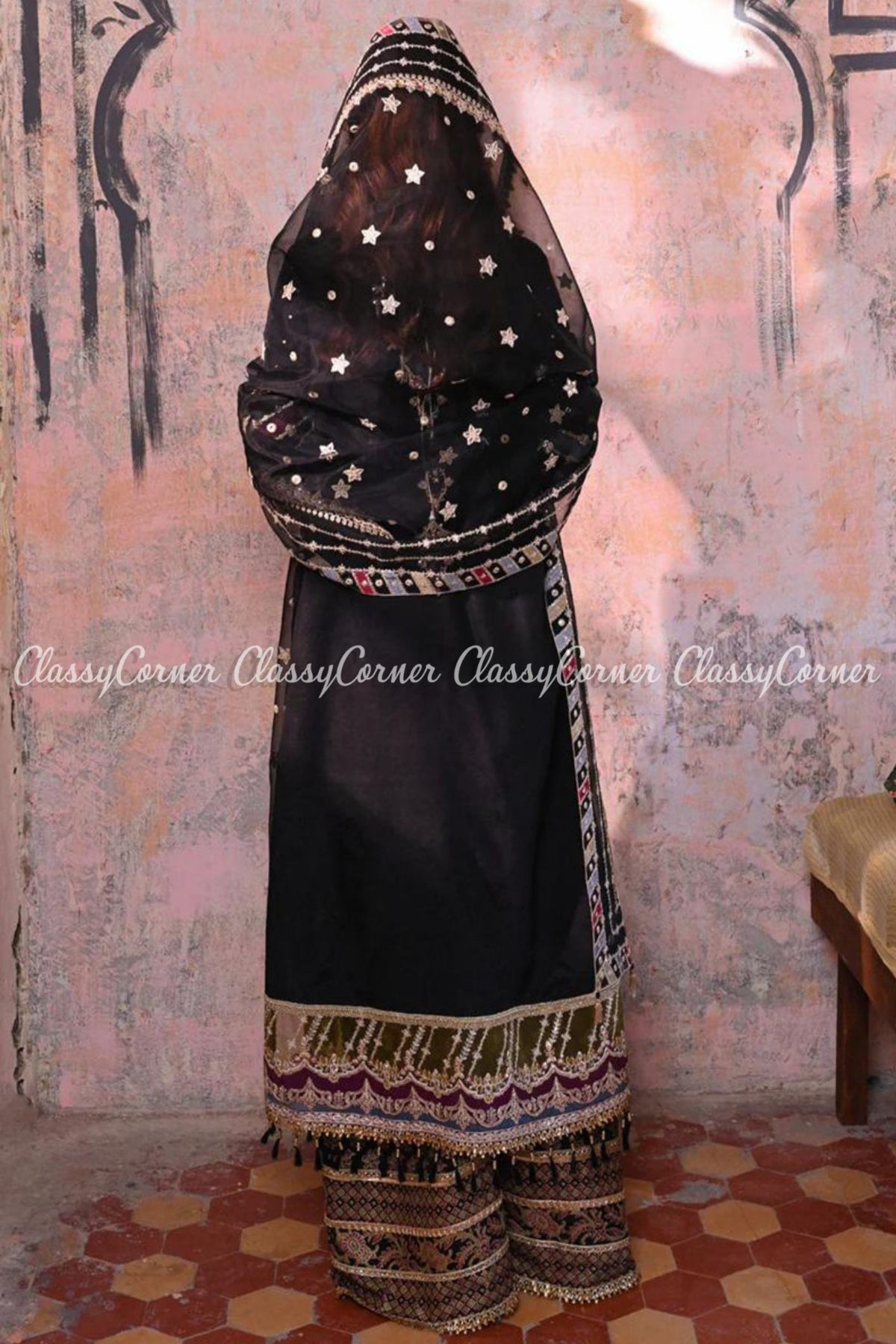 Black Multicolor Raw Silk Embroidered Salwar Kameez