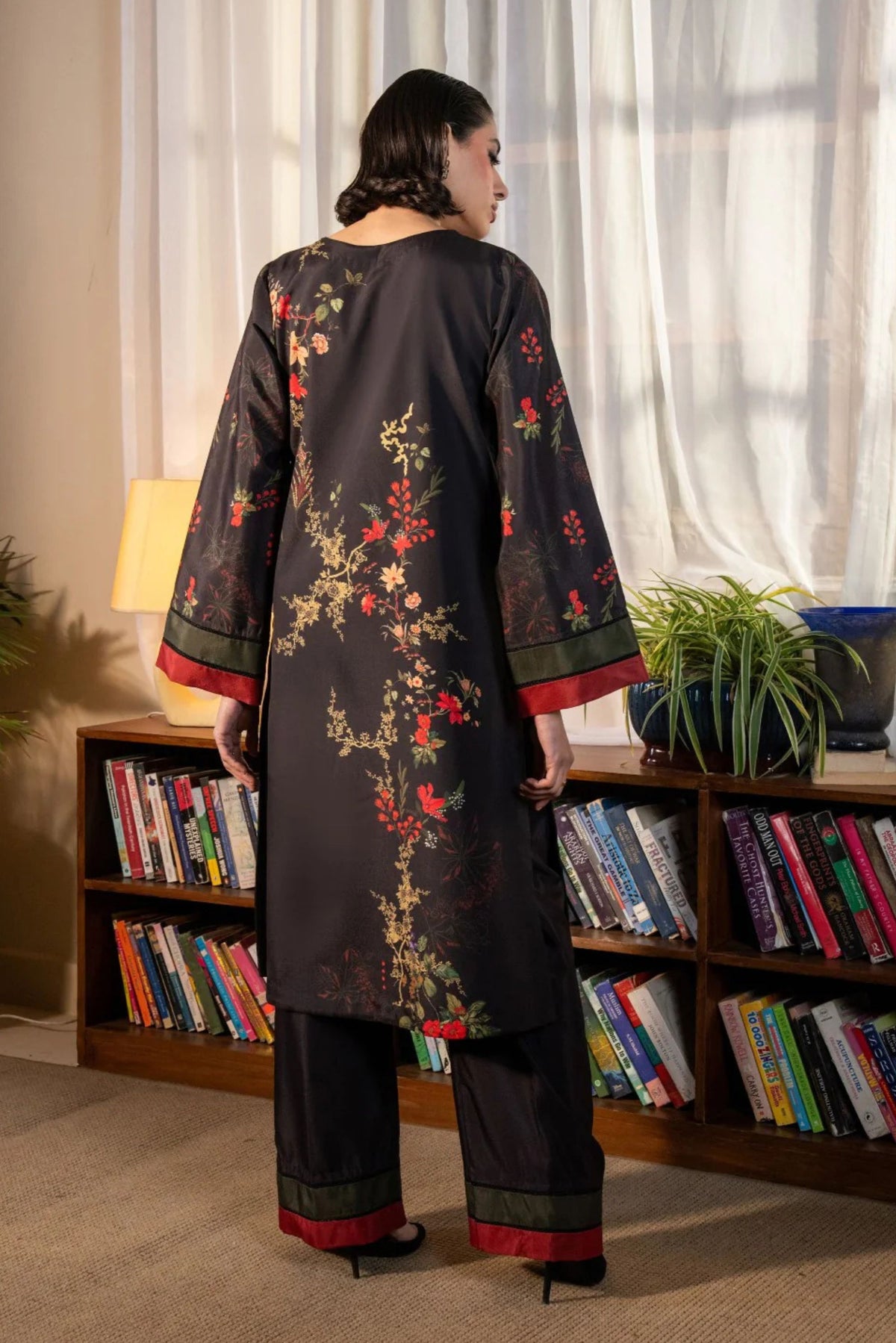 Black Floral Printed 2PC