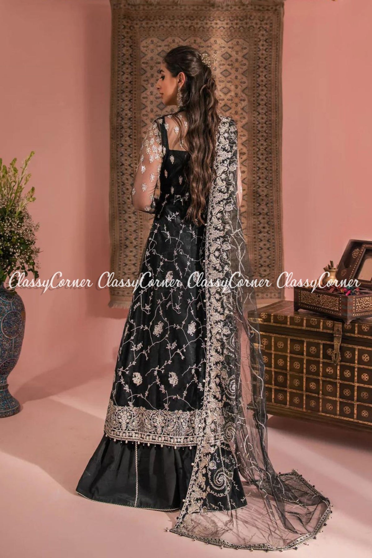 Black Silver Net Embellished Party Wear Gown