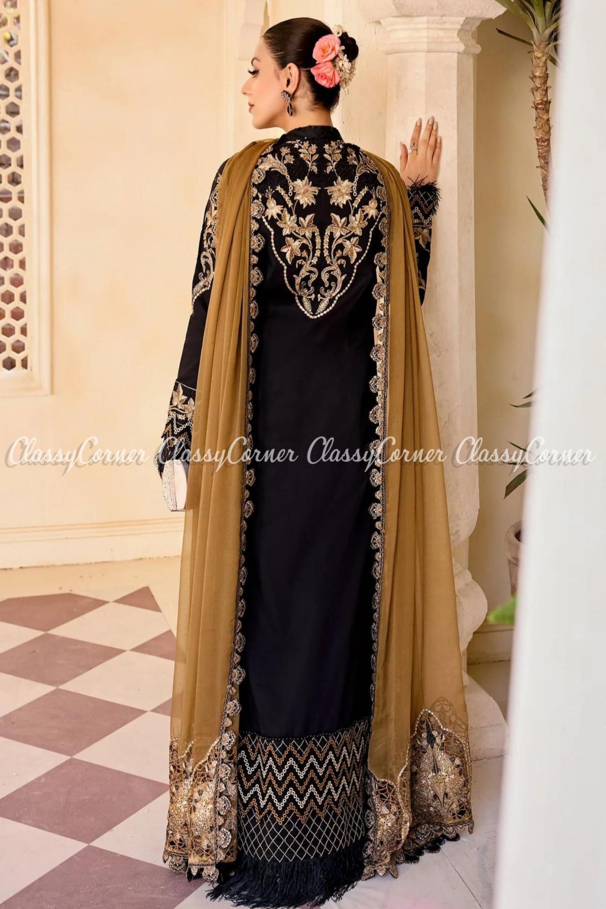 Black Golden Embroidered Lawn Formal Wear Salwar Kameez