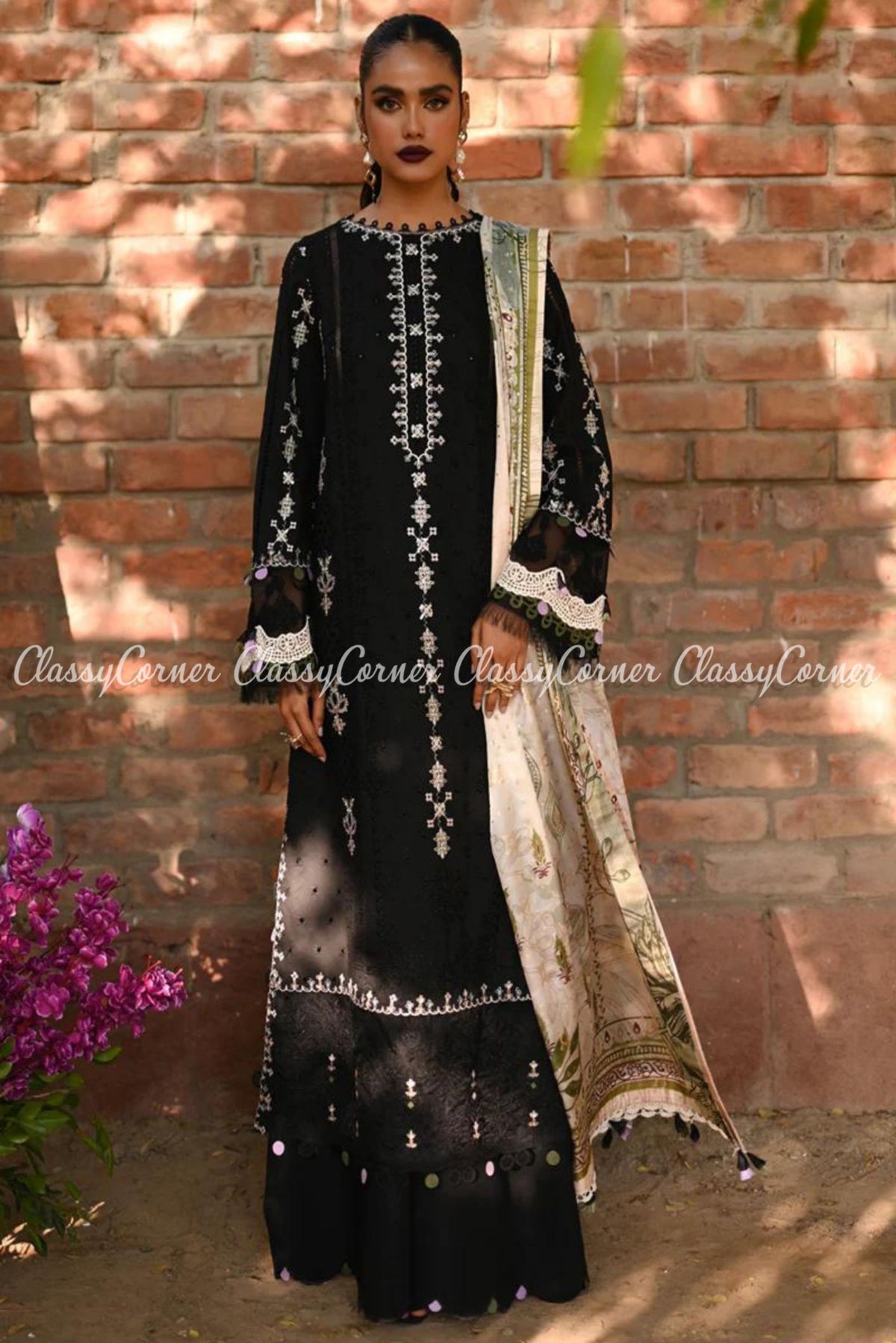 Black White Chikankari Embroidered Lawn Salwar Kameez