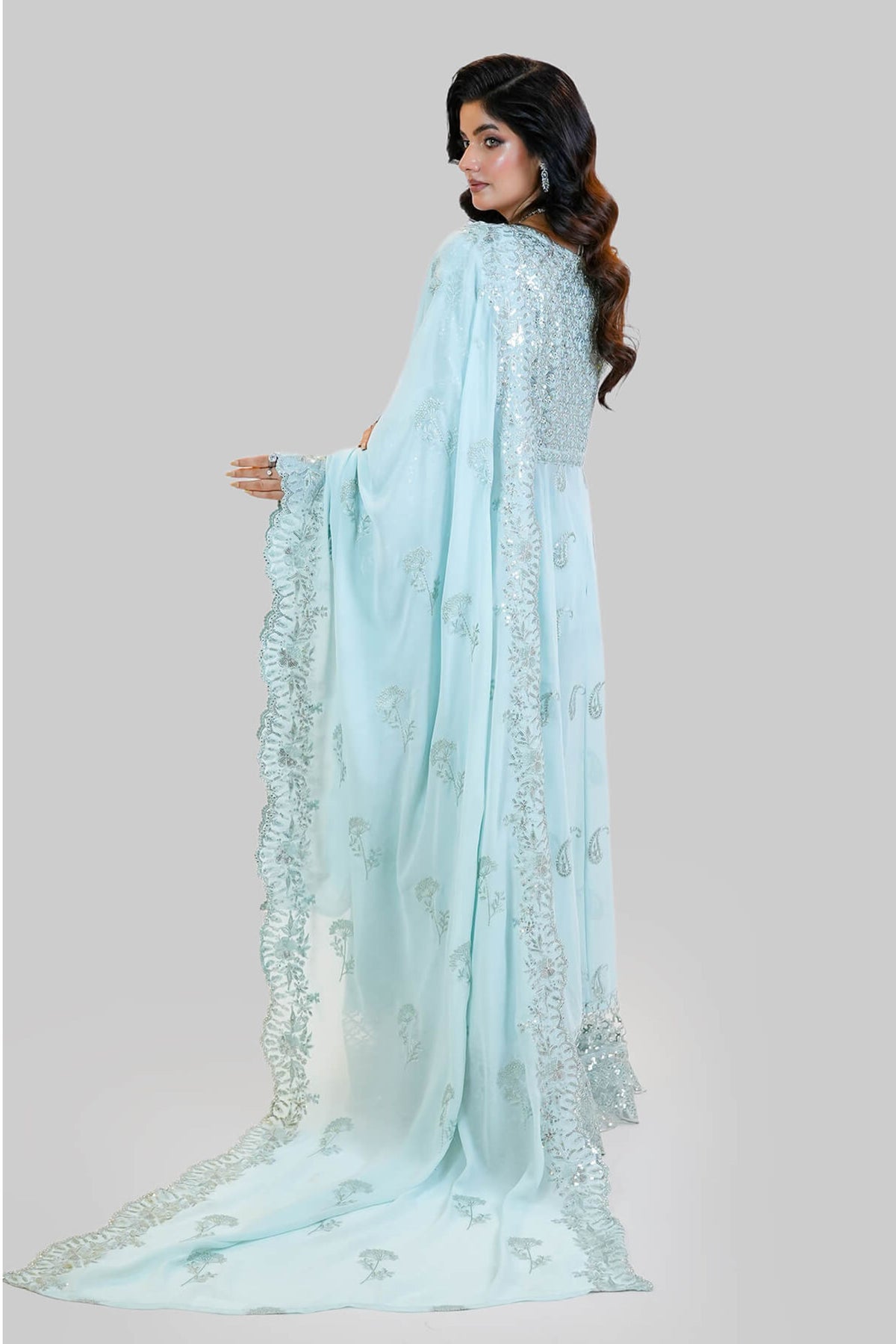 Light Blue Chiffon Party Wear Gown