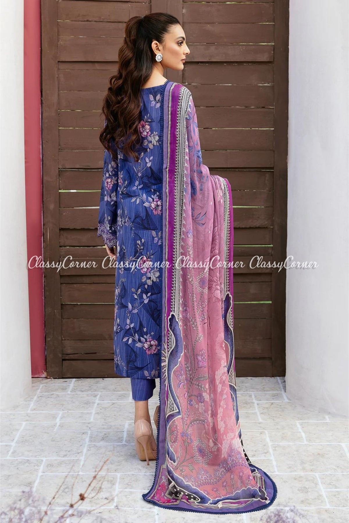 Blue Lawn Printed 3PC Suit