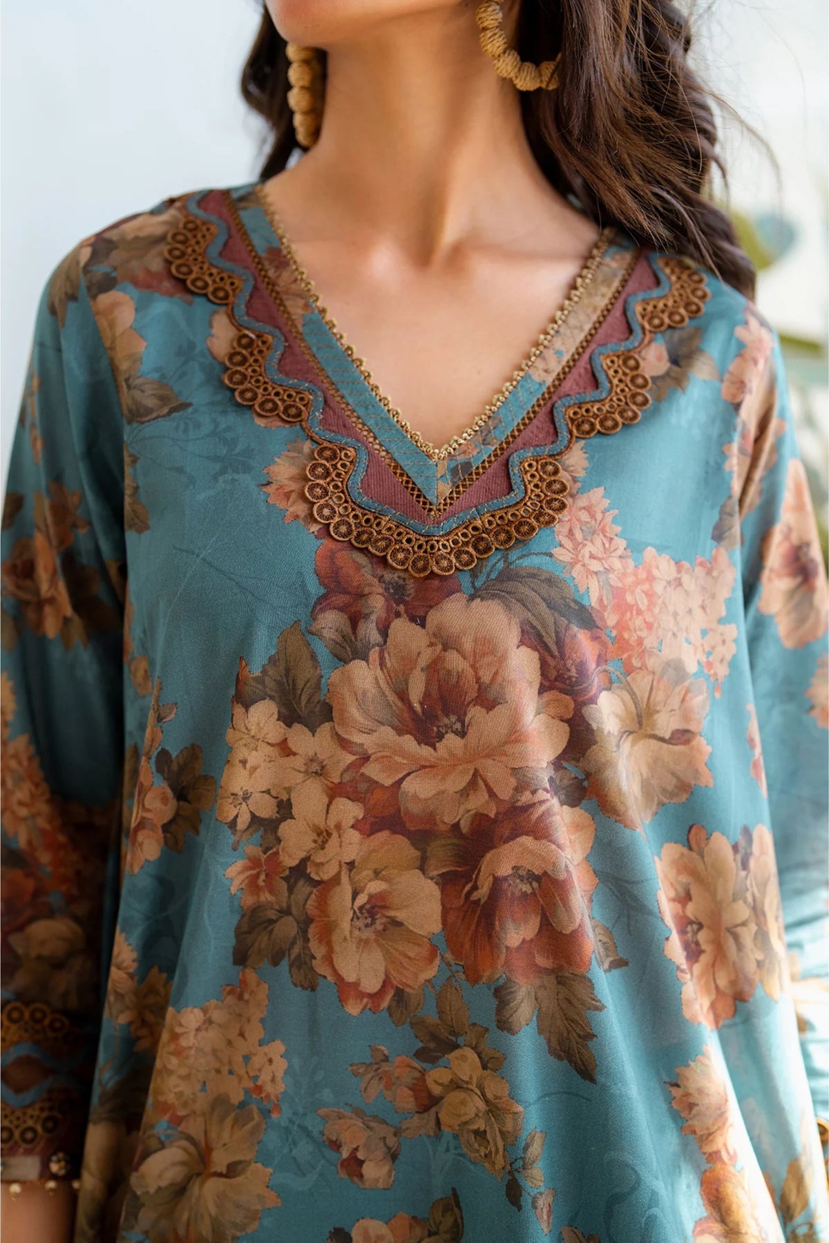 Blue Floral Lawn Suit