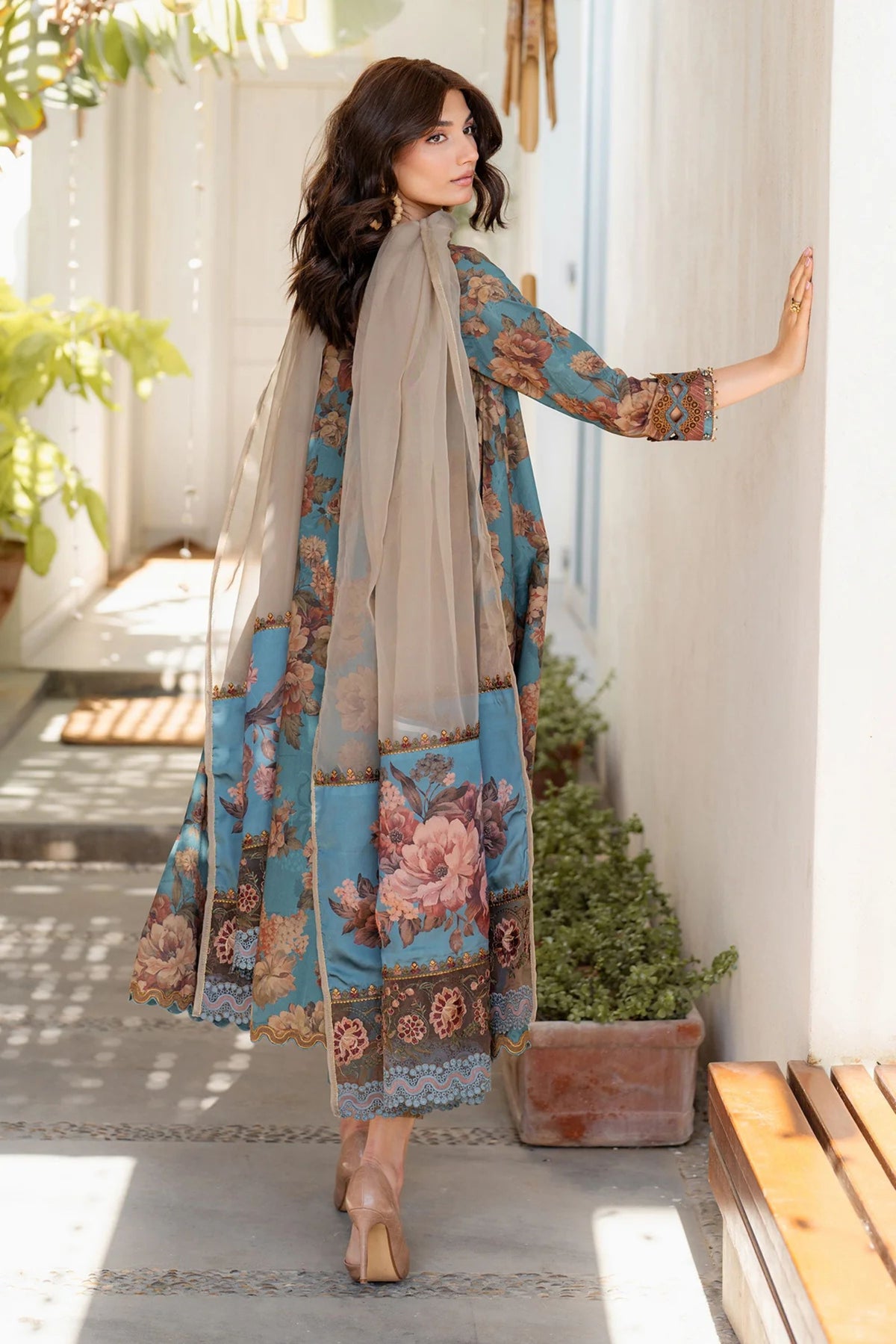 Blue Floral Lawn Suit