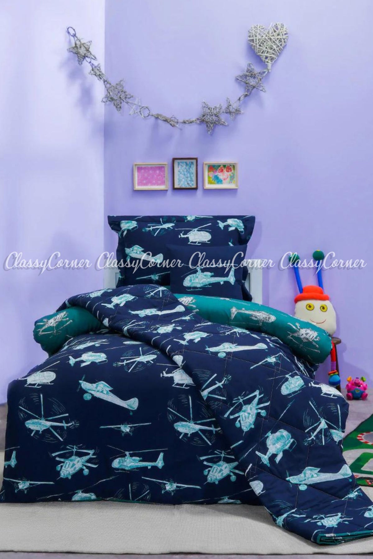 Dark Blue Printed Cotton Kid&#39;s Bedsets