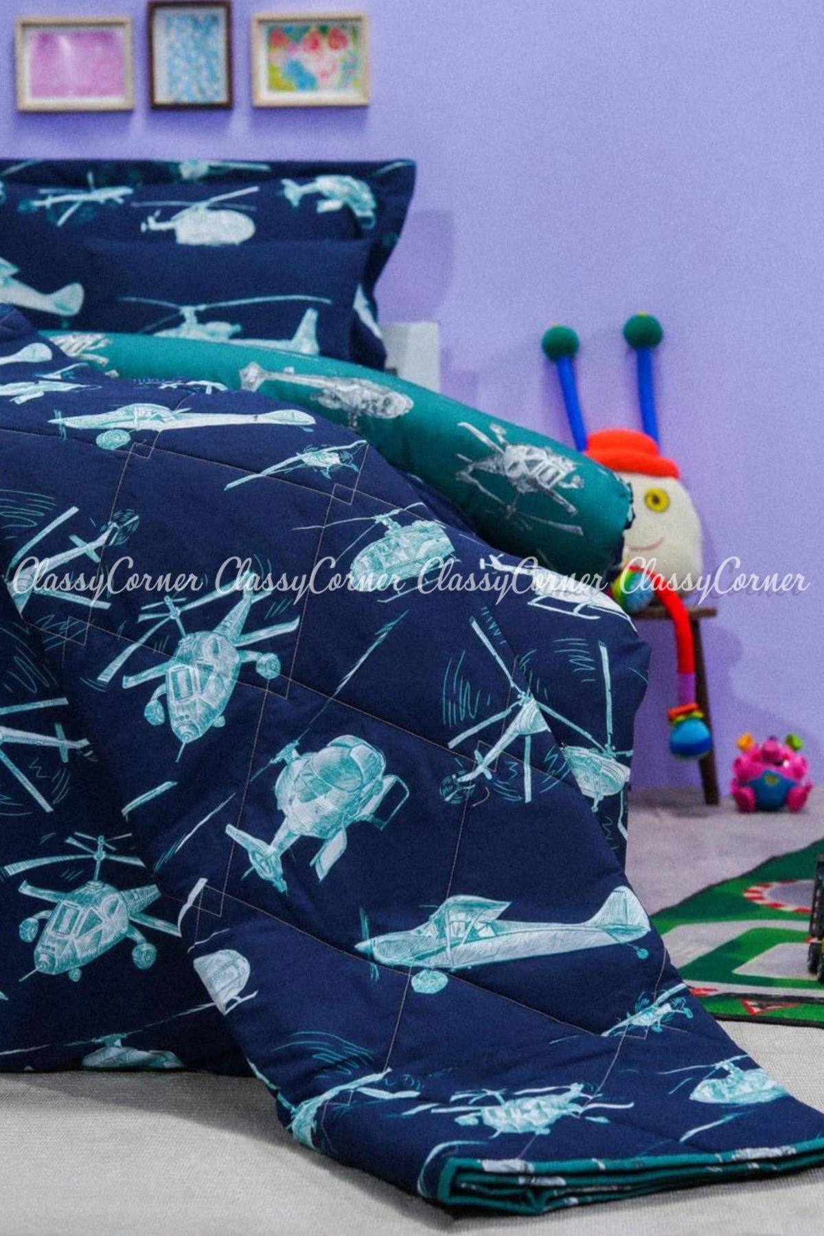 Dark Blue Printed Cotton Kid&#39;s Bedsets