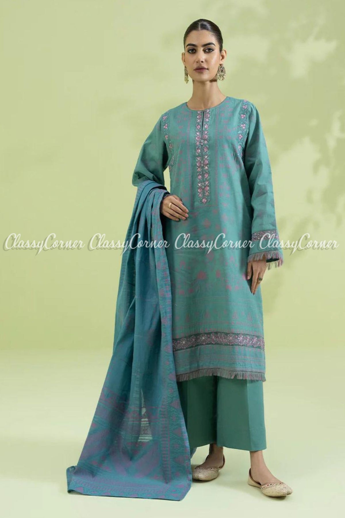 Blue Pink Jacquard Embroidered Festive Wear Salwar Kameez