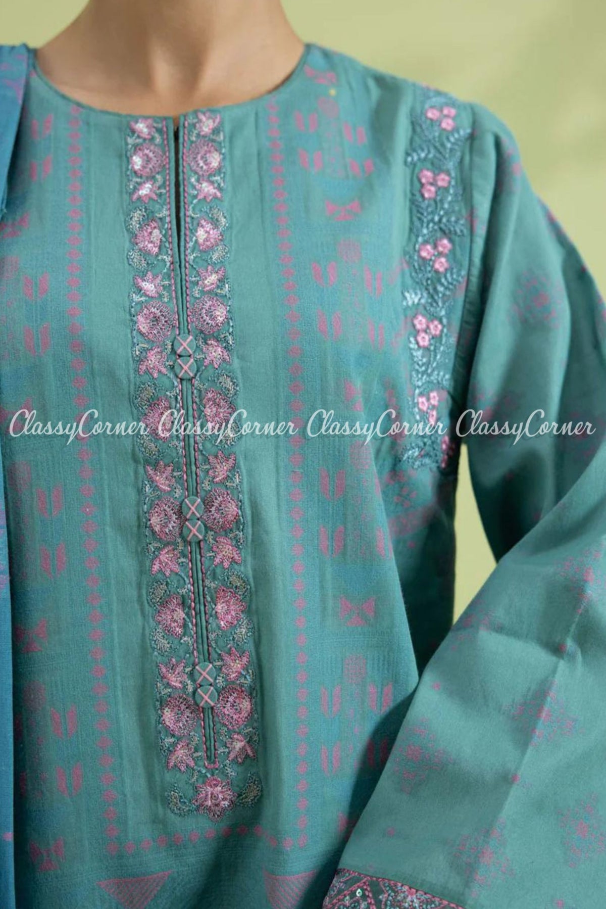 Blue Pink Jacquard Embroidered Festive Wear Salwar Kameez